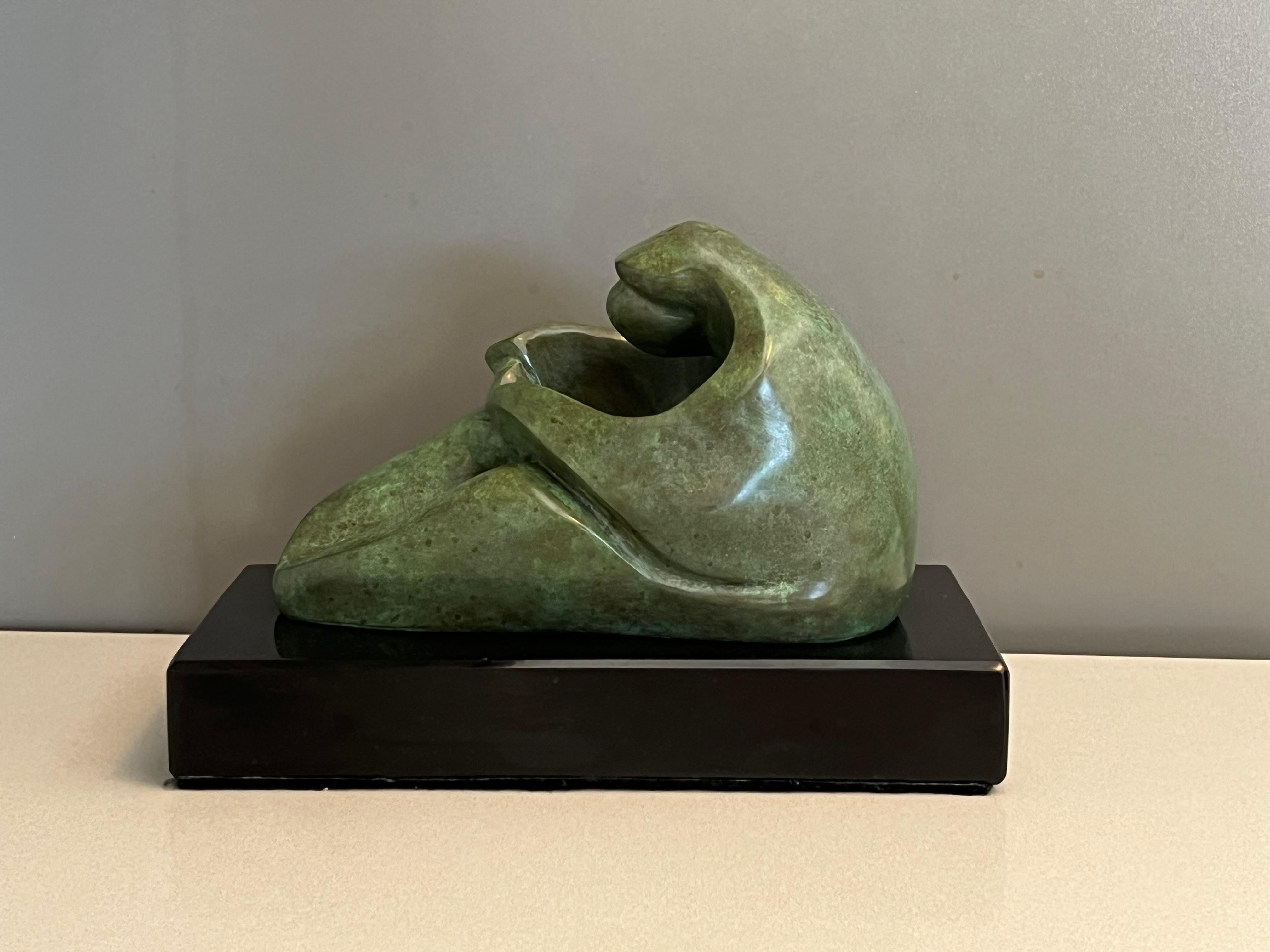 Cast bronze woman sculpture on black granite by Pat Epstein, (American, 1924-2015). 
In beautiful original condition with minor wear consistent with age. 
Signed and dated 1999 number 2/7. 

Measurements: 5.25” Deep, 9.75” Wide, 6.5” High. 