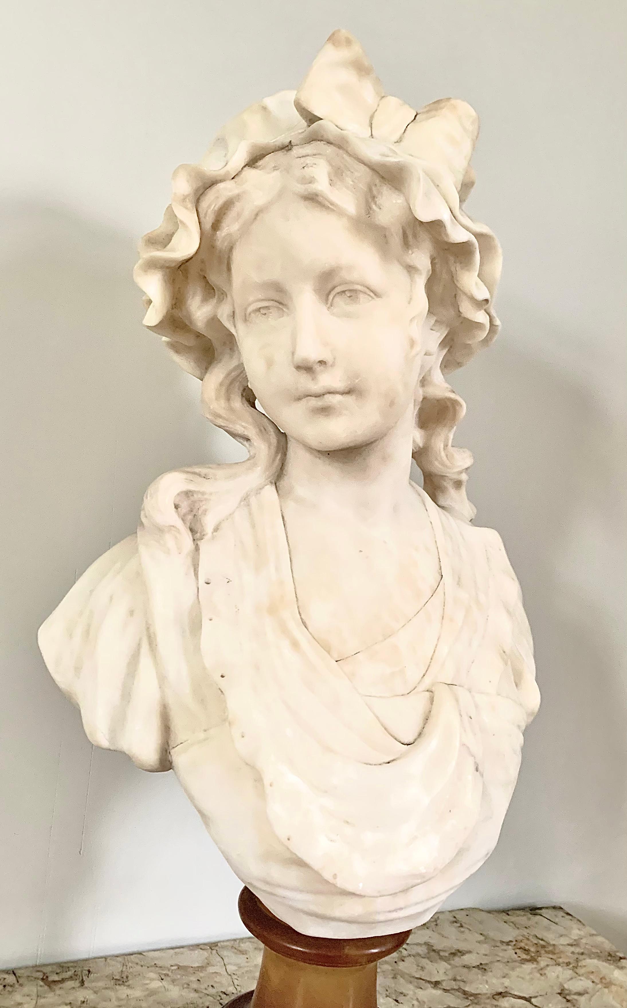 French Woman Bust, Alabaster, 19th Century For Sale