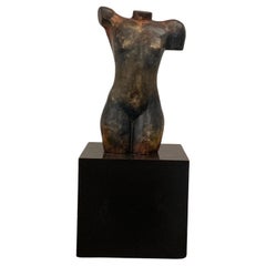 Woman bust in resin patinated with metallic chrome, '90s
