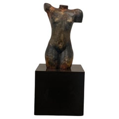 Woman bust in resin patinated with metallic chrome, '90s