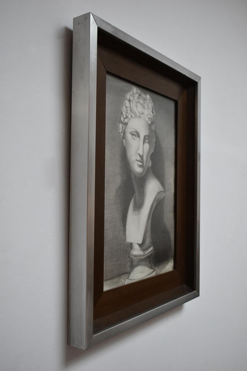 European Woman bust portrait drawing, 1970s