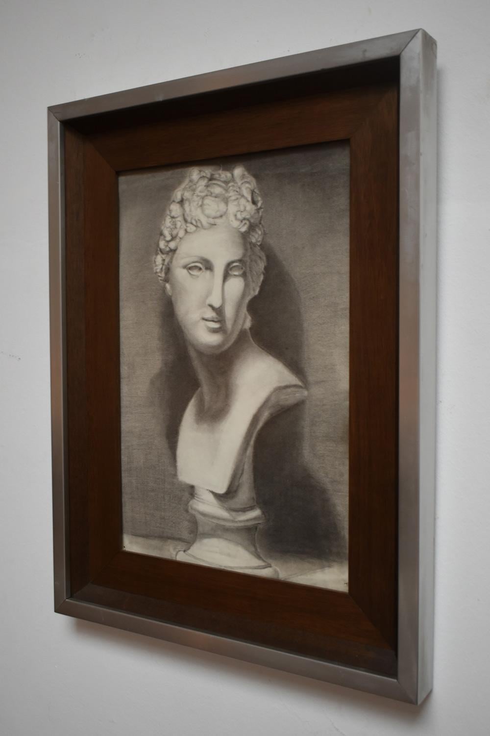 Woman bust portrait drawing, 1970s In Excellent Condition In Lisboa, PT