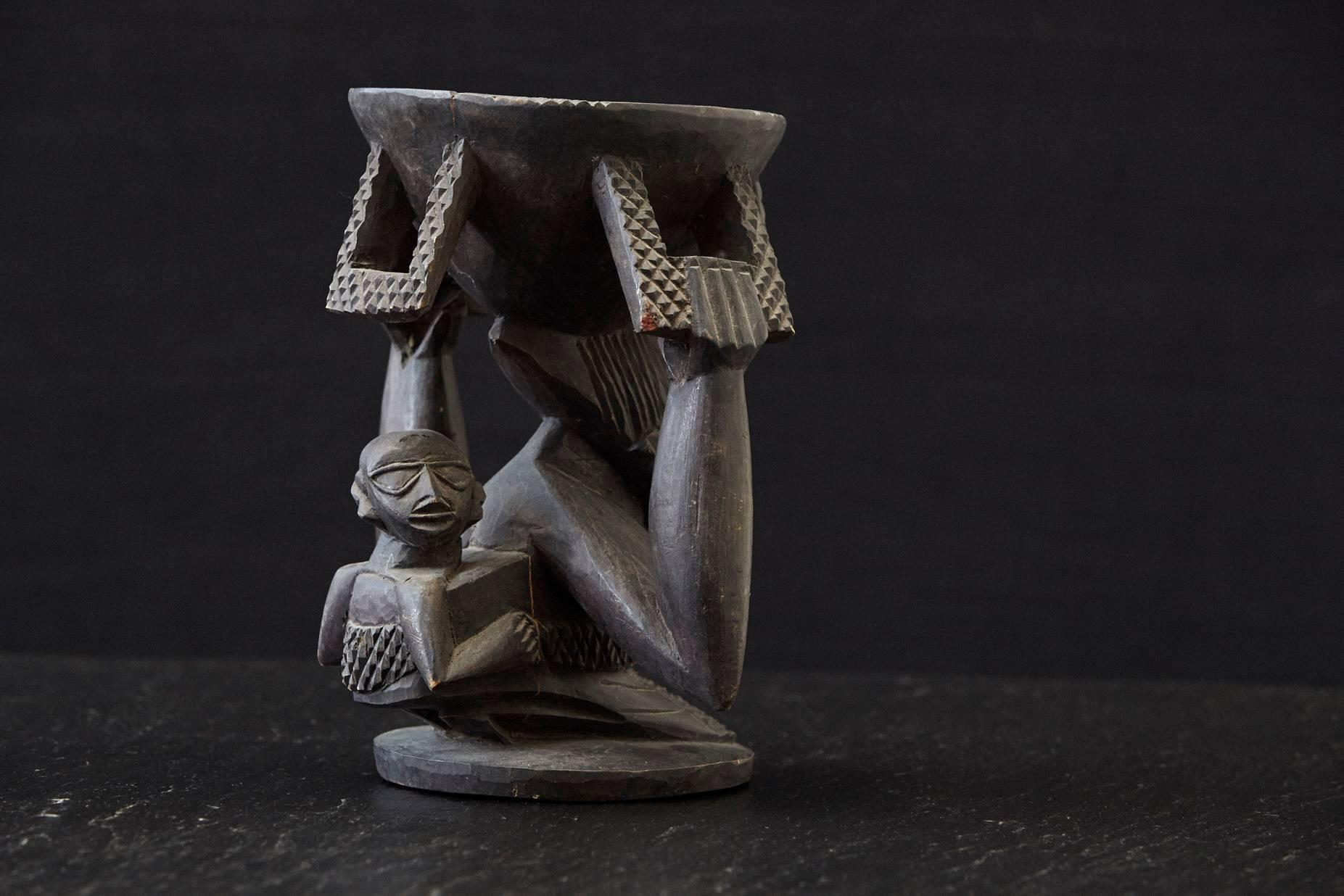 Tribal Woman Carrying Baby in a Papoose, Kola Nut Holder from Abeokuta, Nigeria, 1950s For Sale