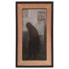 Woman Carrying Bird Cage Signed Oil Painting, 1960