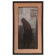 Vintage Woman Carrying Bird Cage Signed Oil Painting, 1960