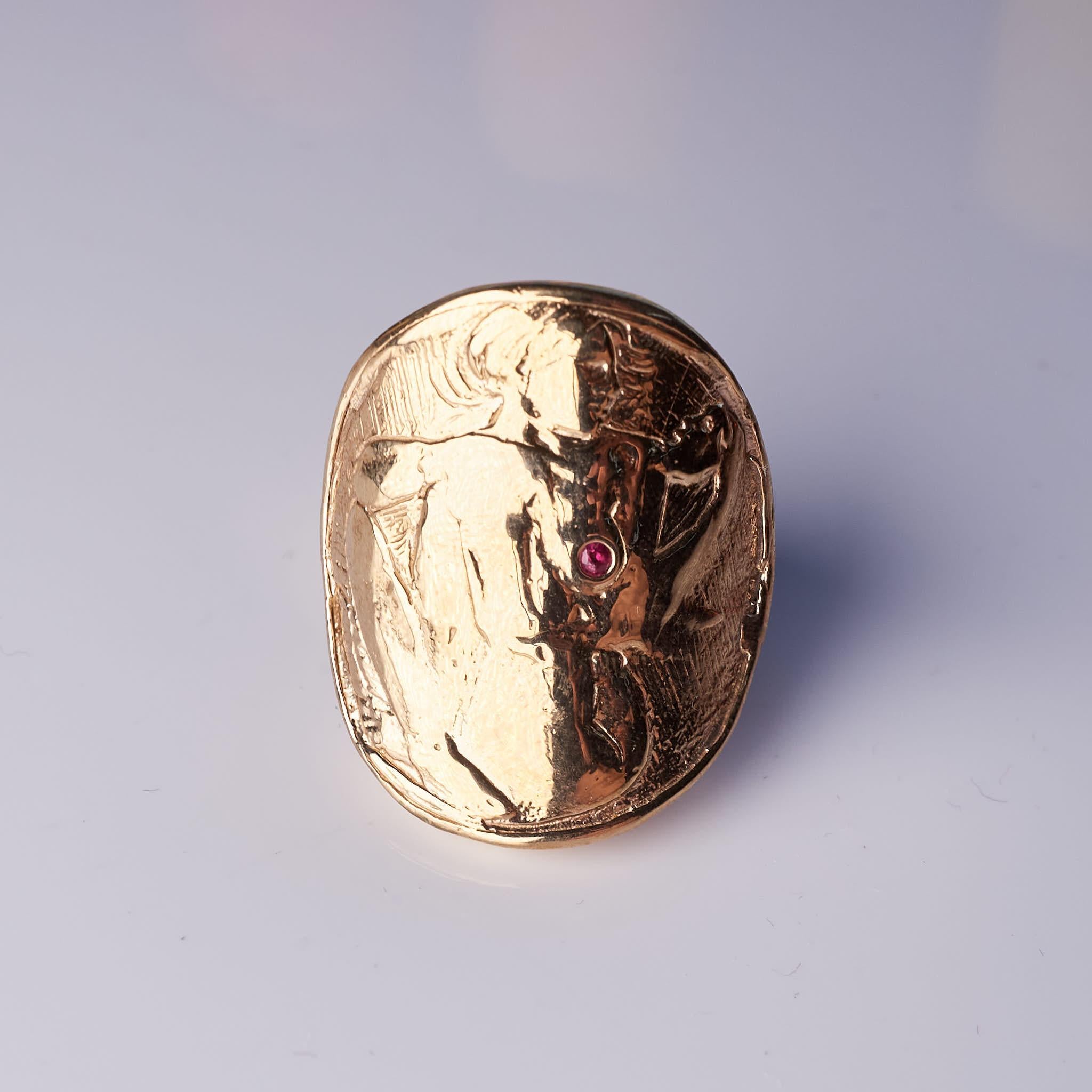 Woman Coin Ring Ruby Cocktail Ring Bronze J Dauphin For Sale 4