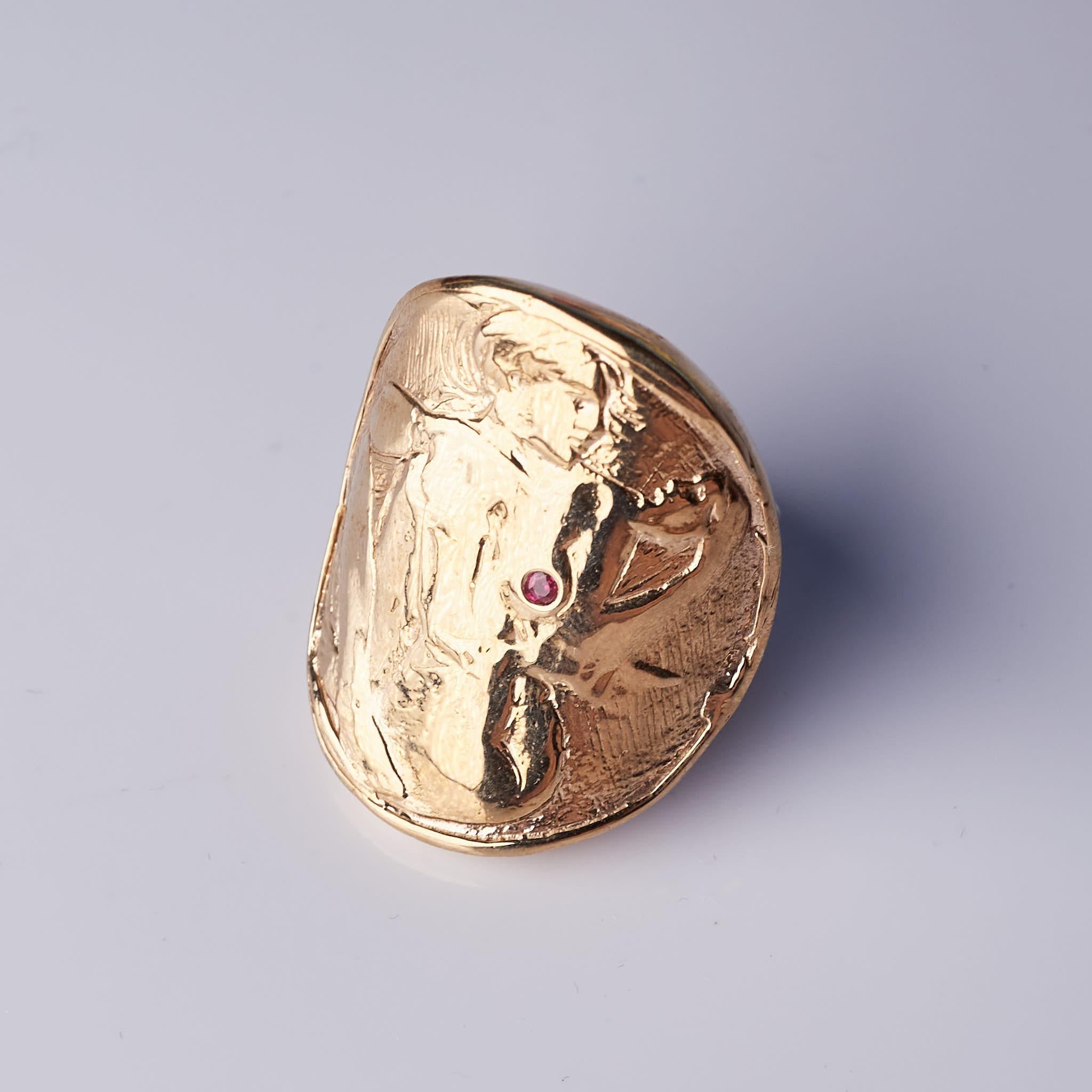 Woman Coin Ring Ruby Cocktail Ring Bronze J Dauphin For Sale 7