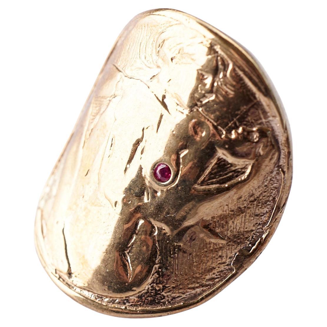 Münzring Rubin Cocktail-Ring Bronze J Dauphin (Brillantschliff) im Angebot
