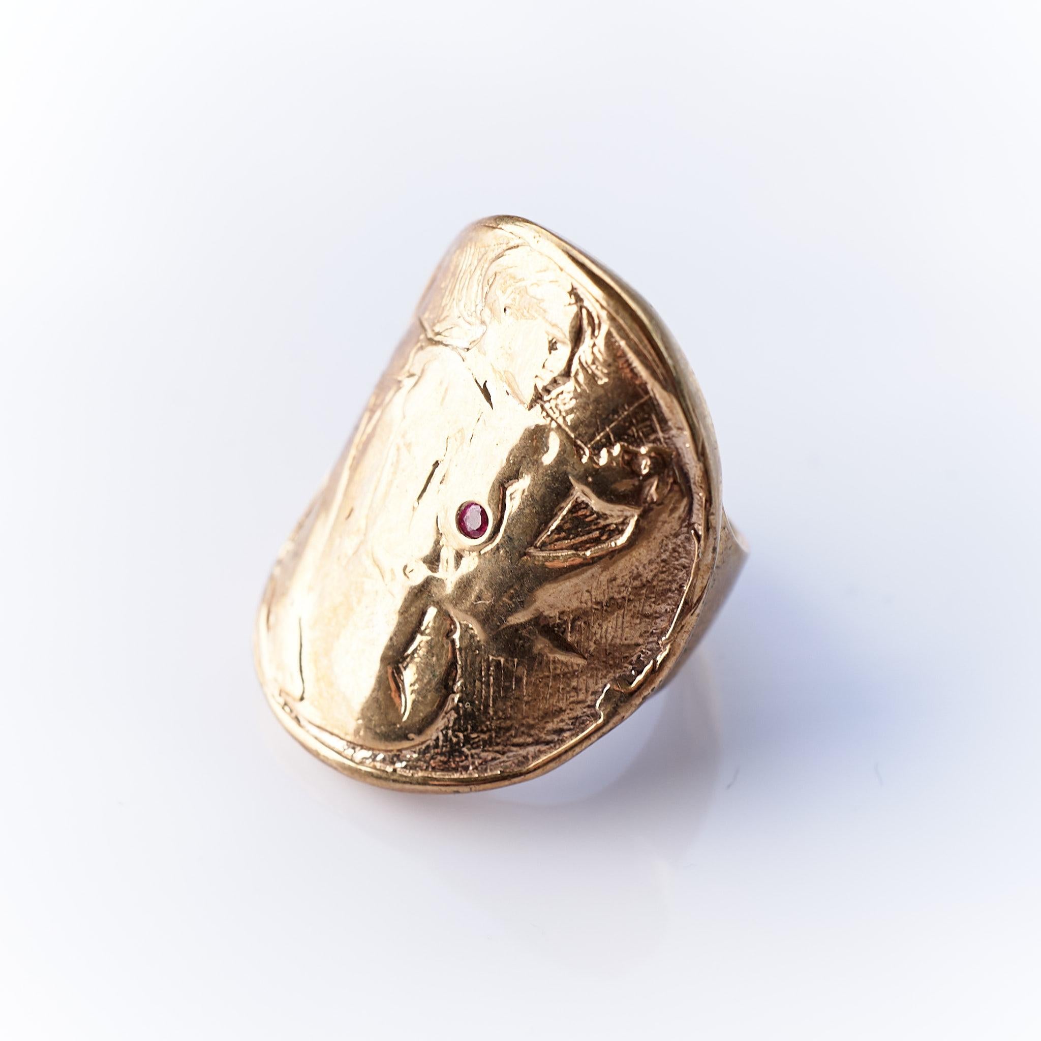 Women's Woman Coin Ring Ruby Cocktail Ring Bronze J Dauphin For Sale