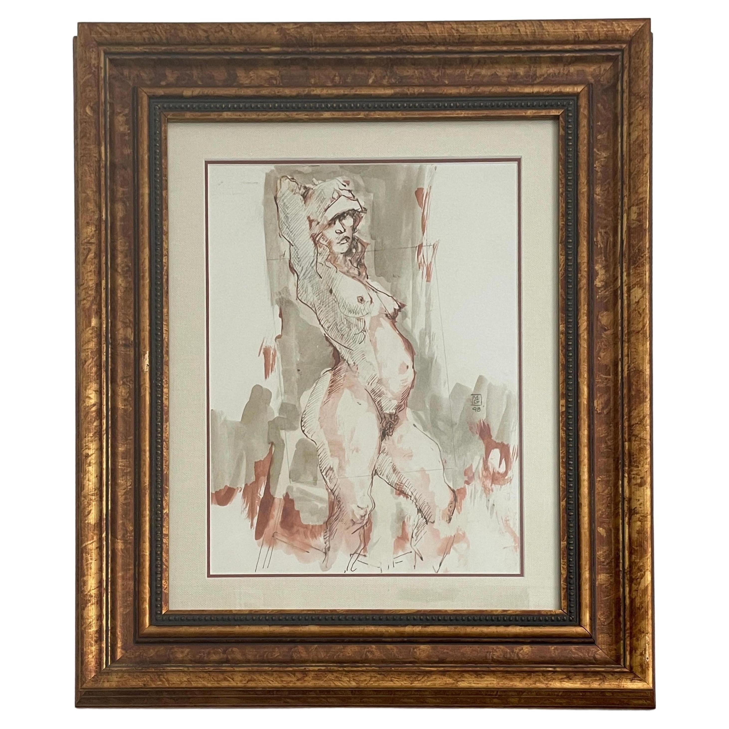 Woman Figure Drawing by artist MG, 1998 For Sale