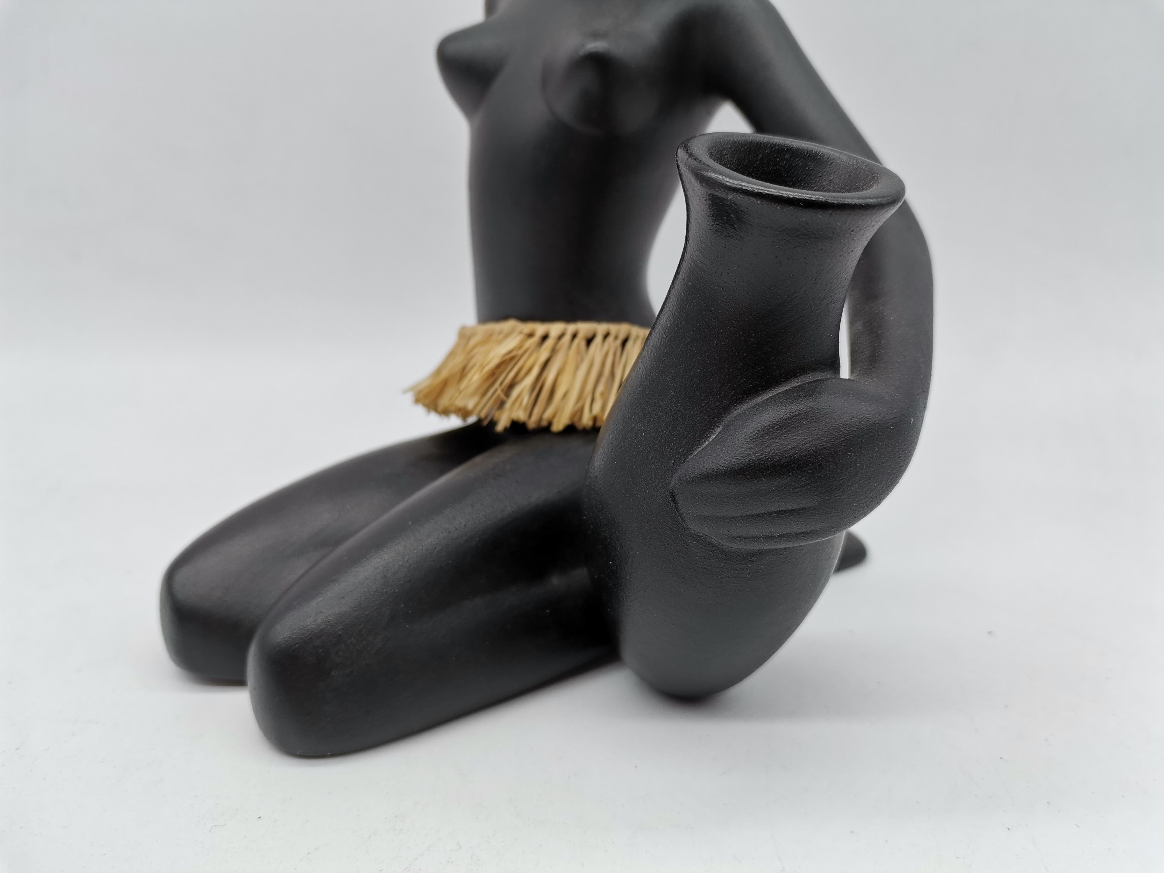 20th Century Woman Figurine, Ceramic Blackened, Leopold Anzengruber Vienna, Austria