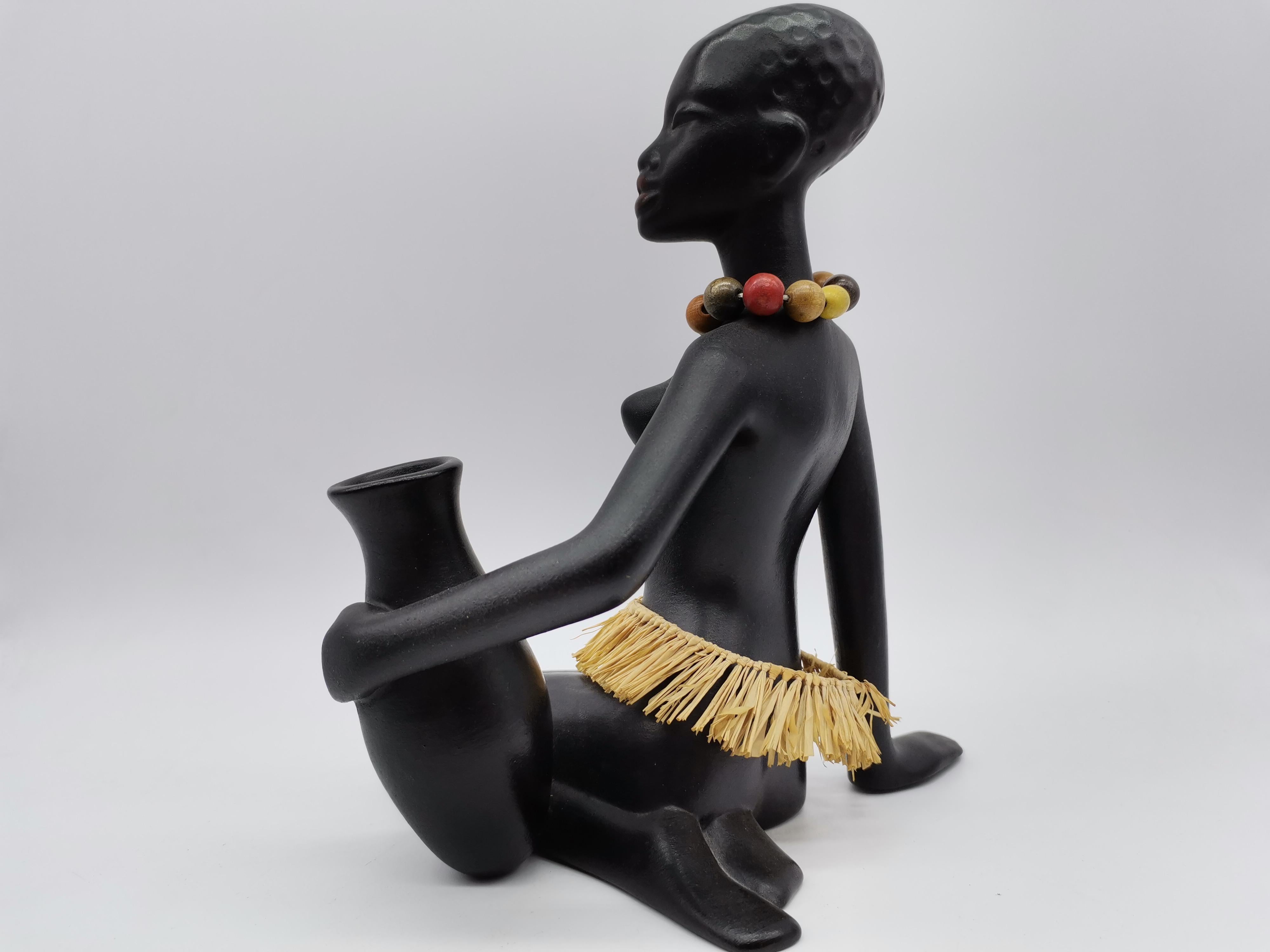 Woman Figurine, Ceramic Blackened, Leopold Anzengruber Vienna, Austria 1
