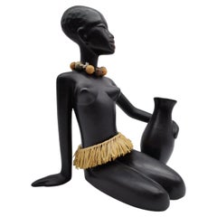 Woman Figurine, Ceramic Blackened, Leopold Anzengruber Vienna, Austria