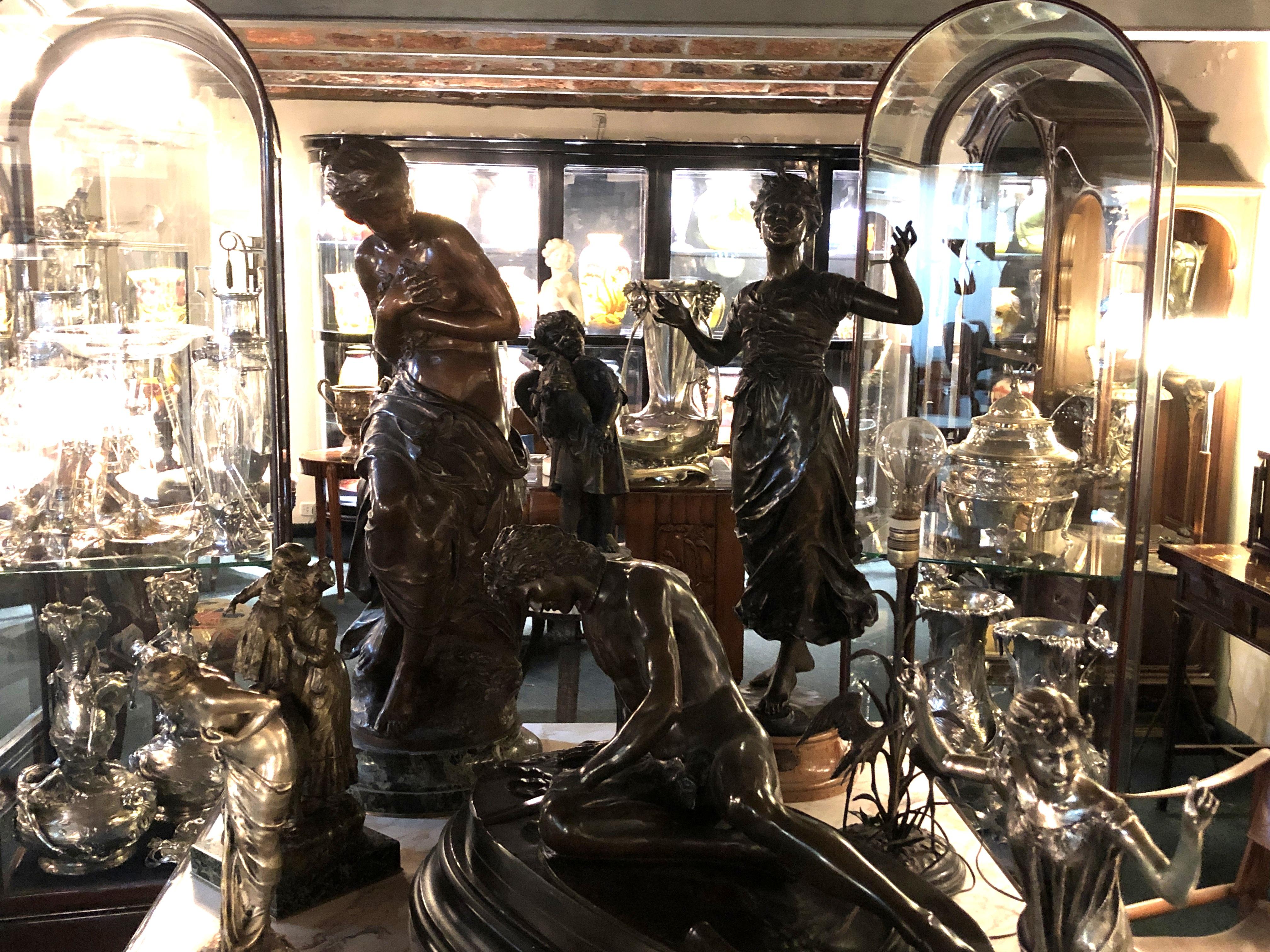 Art Nouveau Woman, France, Material, Bronze and Marble, Sign,  Math. Moreau Hors concours For Sale