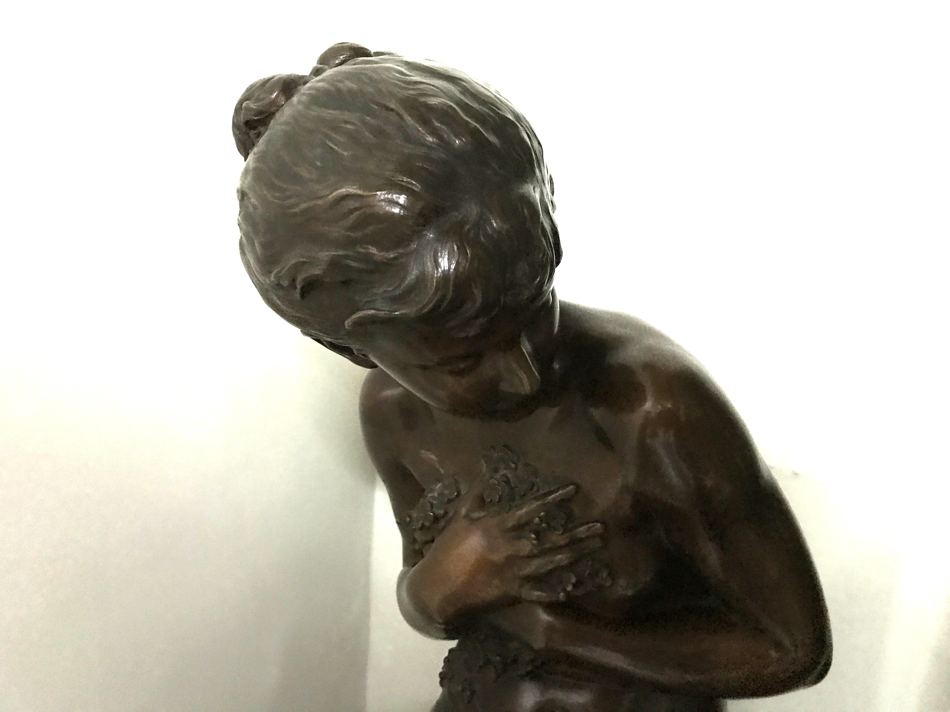 Early 20th Century Woman, France, Material, Bronze and Marble, Sign,  Math. Moreau Hors concours For Sale