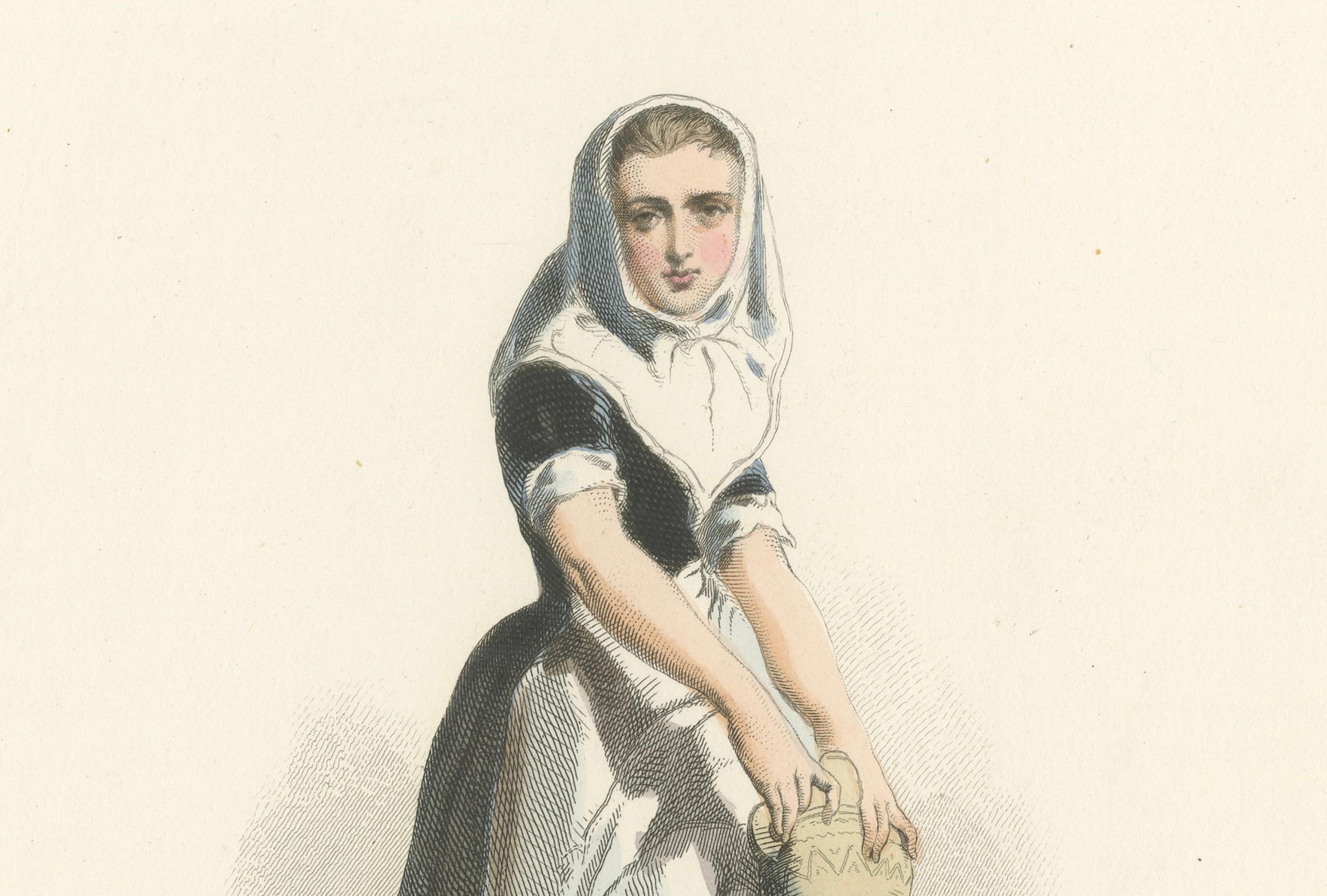 Frau aus Felanitx, Mallorca - Handkolorierte Lithographie, Espagne & Portugal, 1845 im Angebot 3