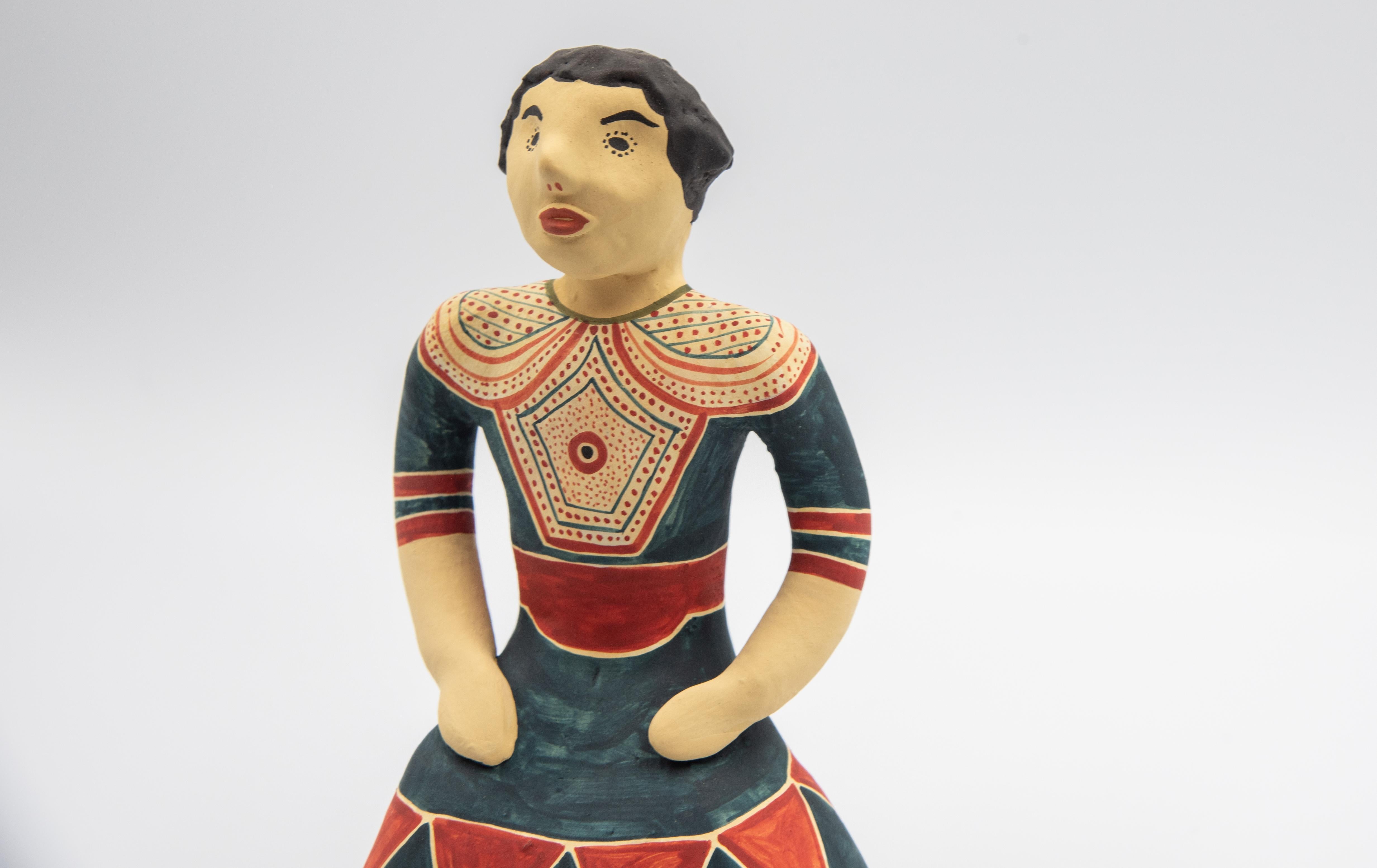 Ceramic Woman & Hacienda Owner Farmer Mexican Folk Art 1950s Replica Izucar Matamoros