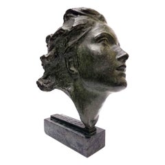 Woman Head Italian Bronze Sculpture Entitled Giovinezza Youth by Ravasio, 1940s