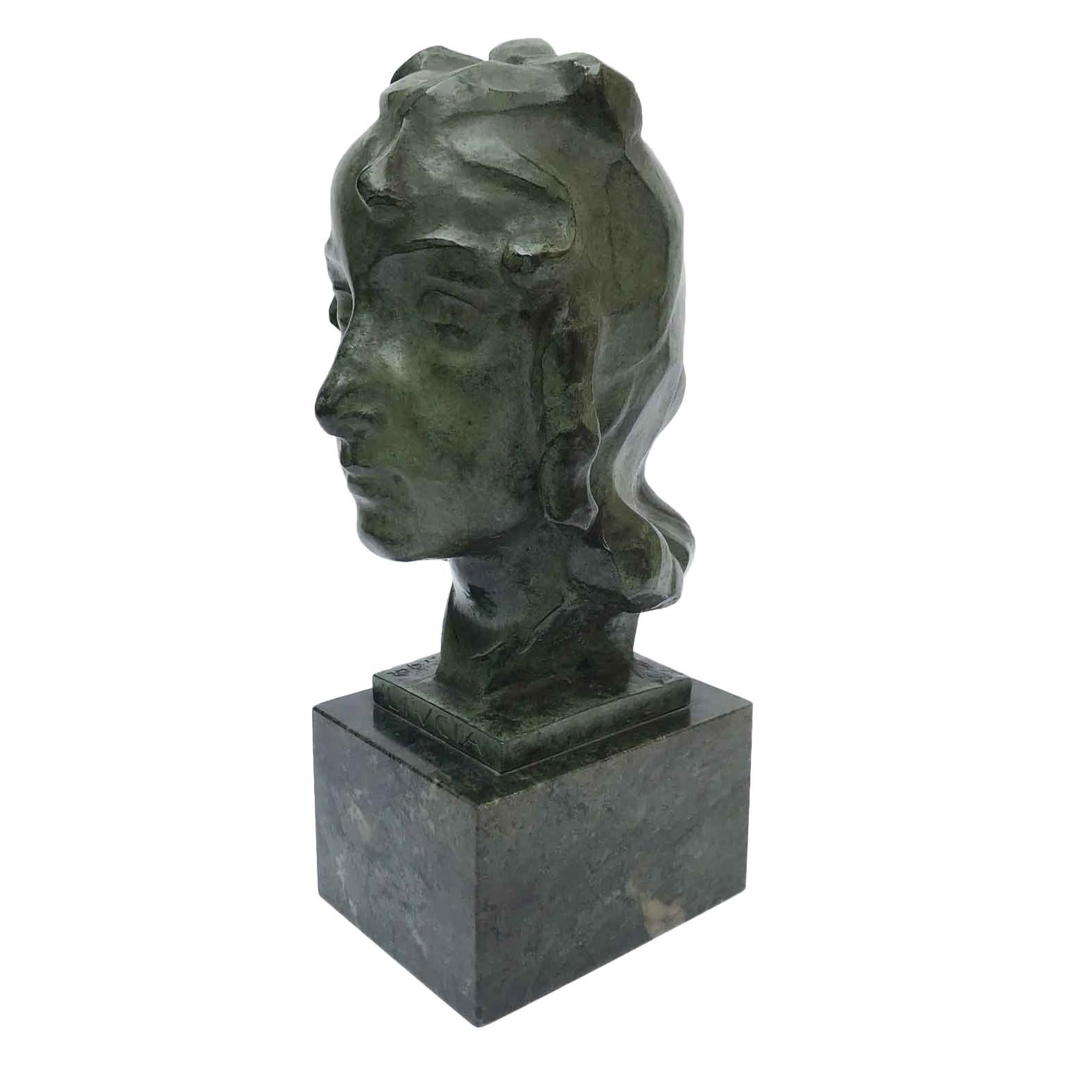 Woman Head Italian Bronze Sculpture Entitled Llucia by Ravasio, 1942