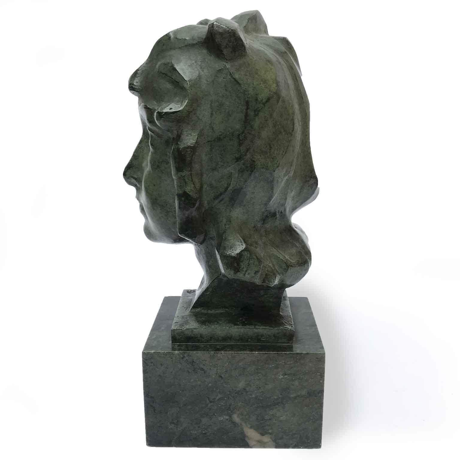 Cast Woman Head Italian Bronze Sculpture Entitled Llucia by Ravasio, 1942