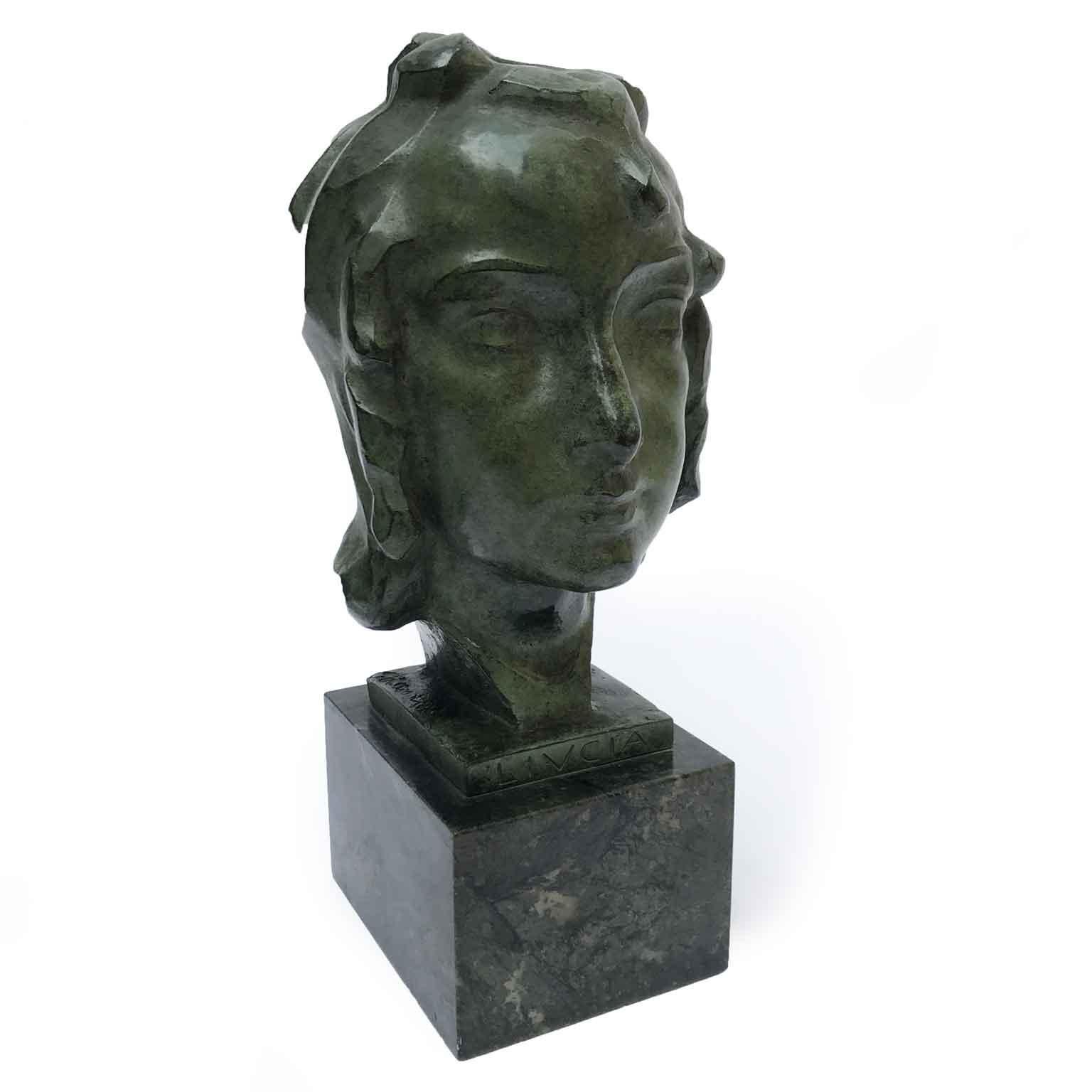 Marble Woman Head Italian Bronze Sculpture Entitled Llucia by Ravasio, 1942