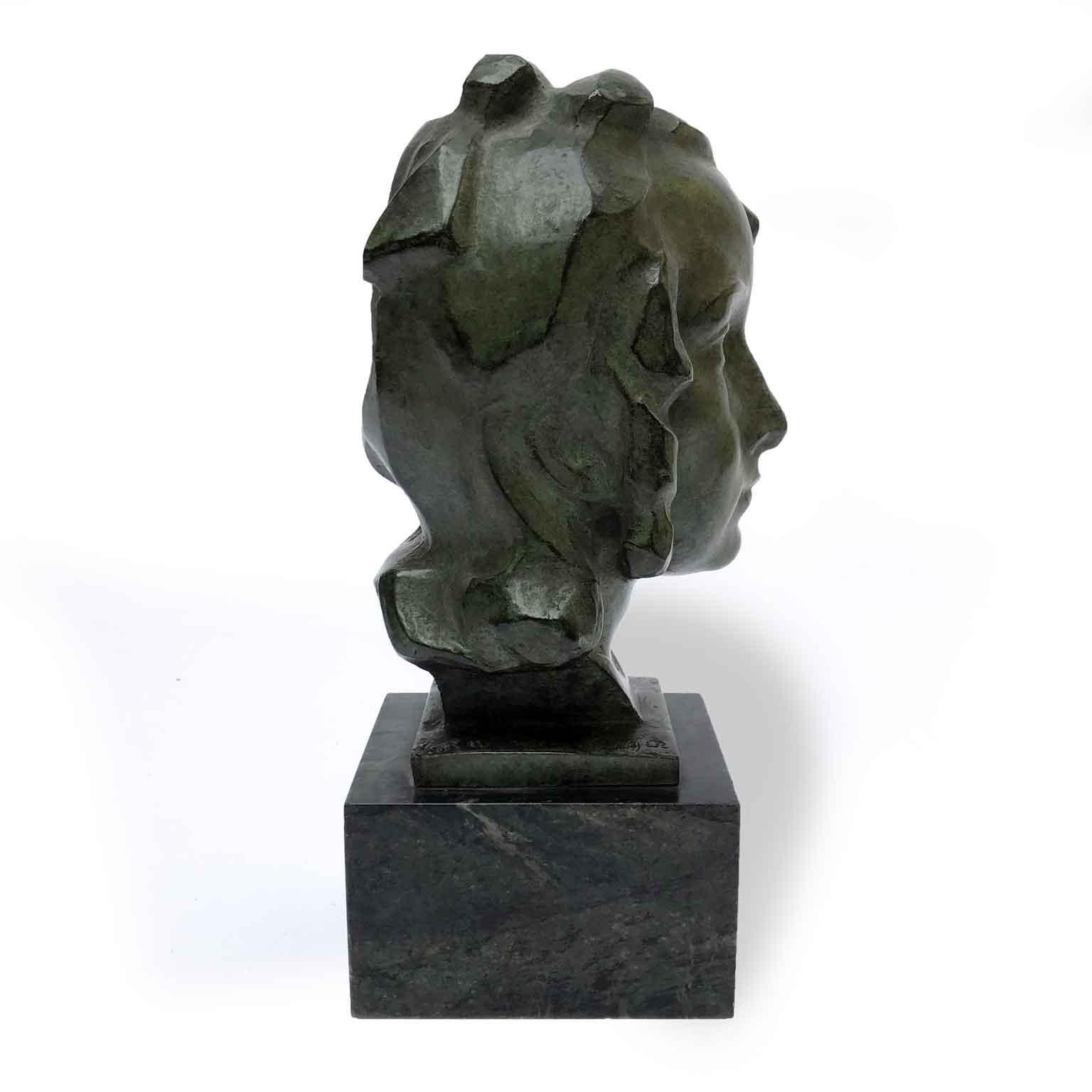 Woman Head Italian Bronze Sculpture Entitled Llucia by Ravasio, 1942 1