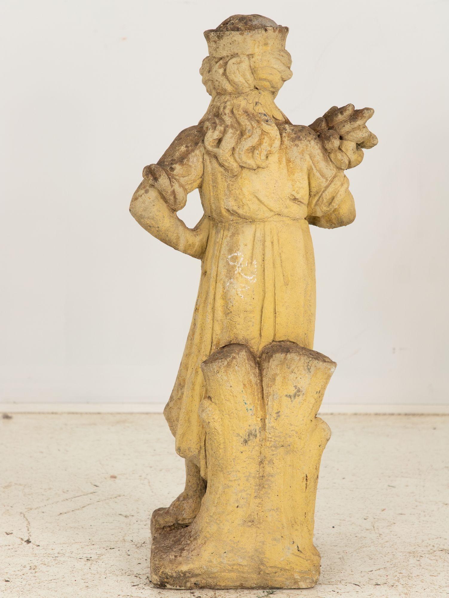 Woman Holding Sheaf of Wheat, Concrete Garden Ornament, England Mid 20th Century In Good Condition For Sale In South Salem, NY