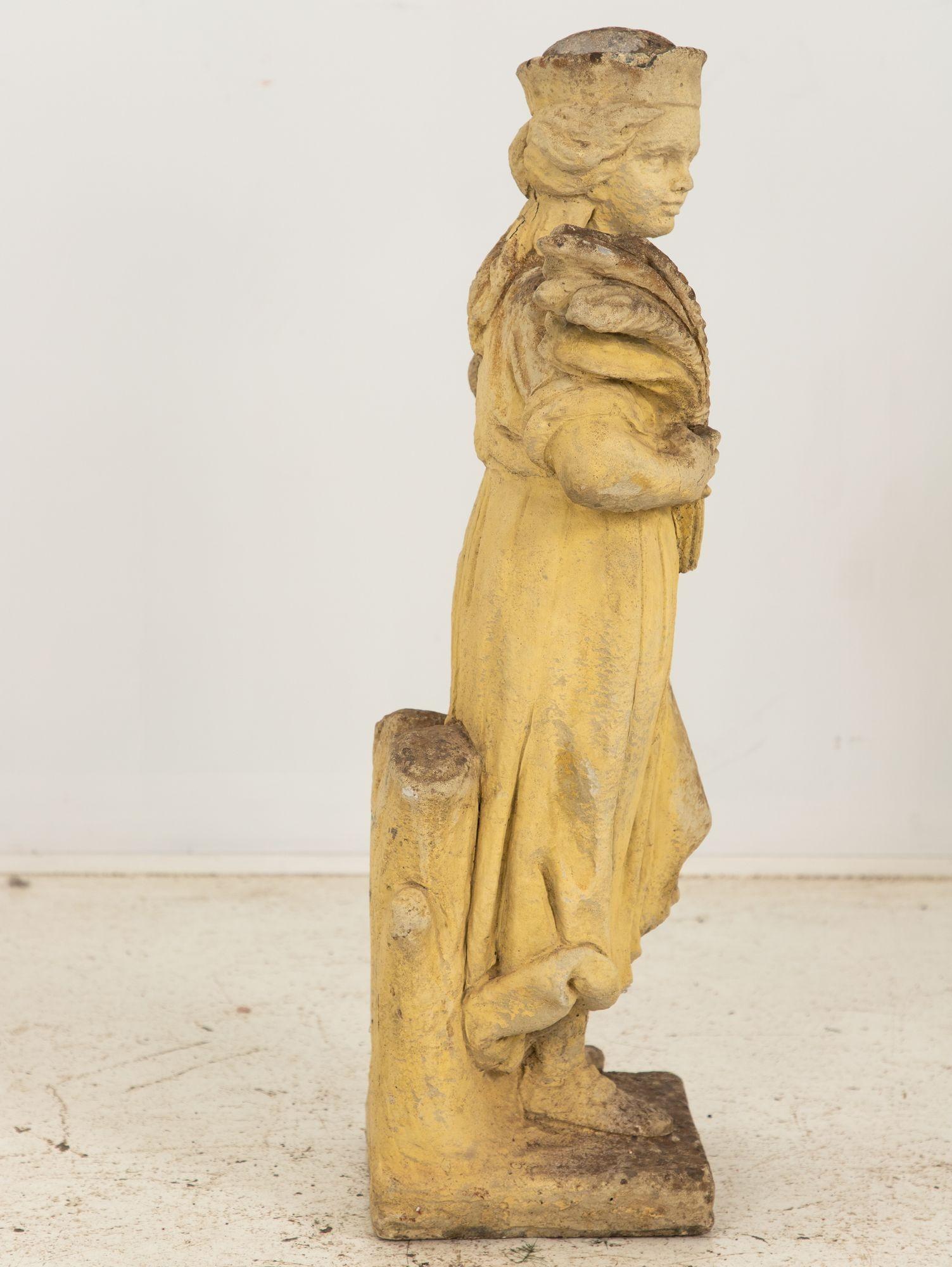 Woman Holding Sheaf of Wheat, Concrete Garden Ornament, England Mid 20th Century For Sale 1