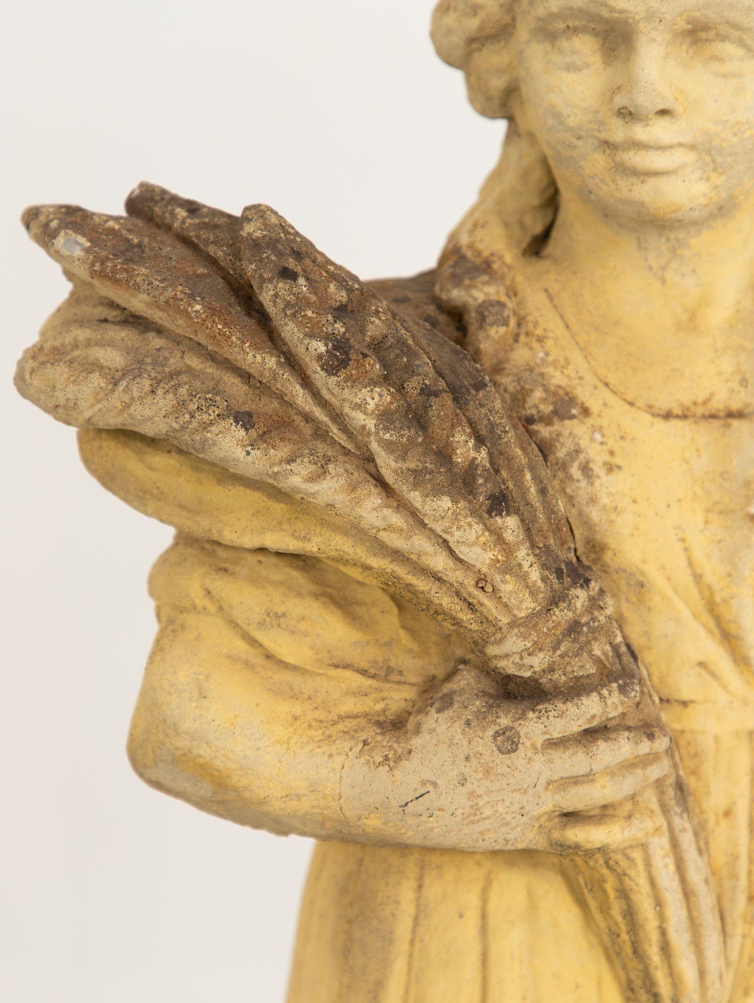 Woman Holding Sheaf of Wheat, Concrete Garden Ornament, England Mid 20th Century For Sale 4
