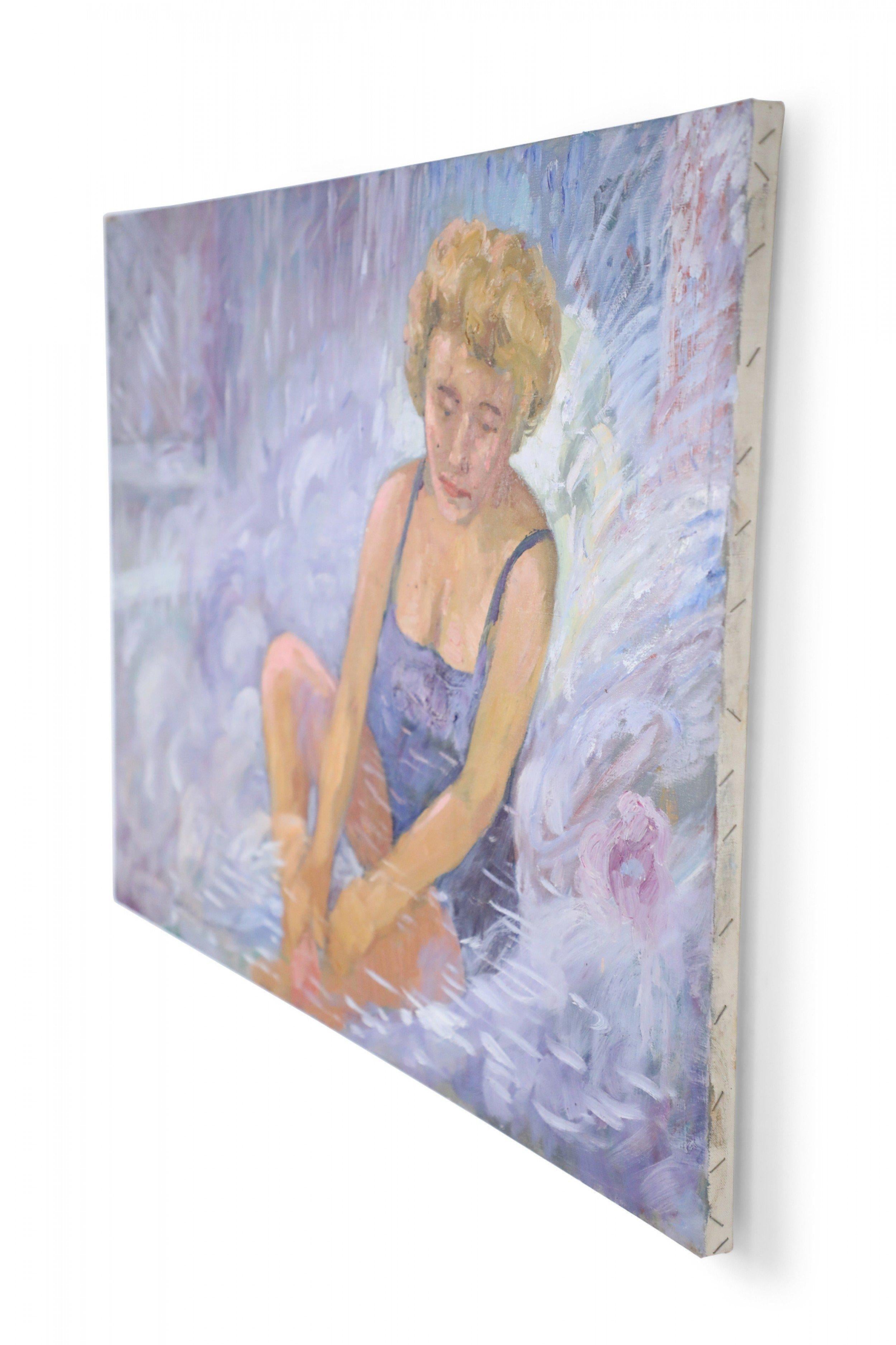 American Woman in Bathing Suit Painting on Canvas For Sale