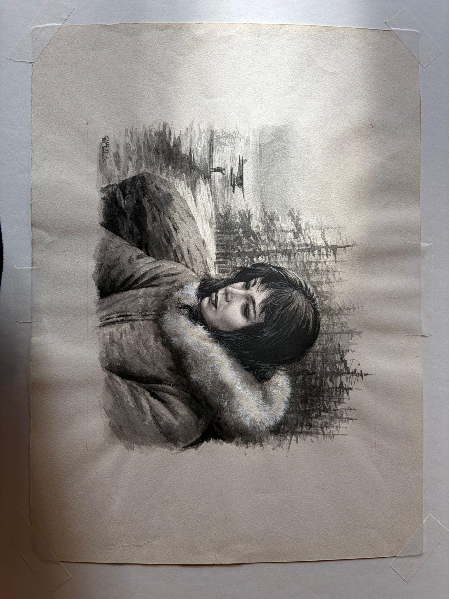 Donna con colletto di pelliccia - Illustrazione di ritratto invernale di Charles Burki, 1955 In condizioni buone in vendita a Langweer, NL