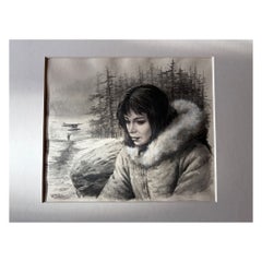 Woman in Fur Collar – Winter Portrait Illustration by Charles Burki, 1955