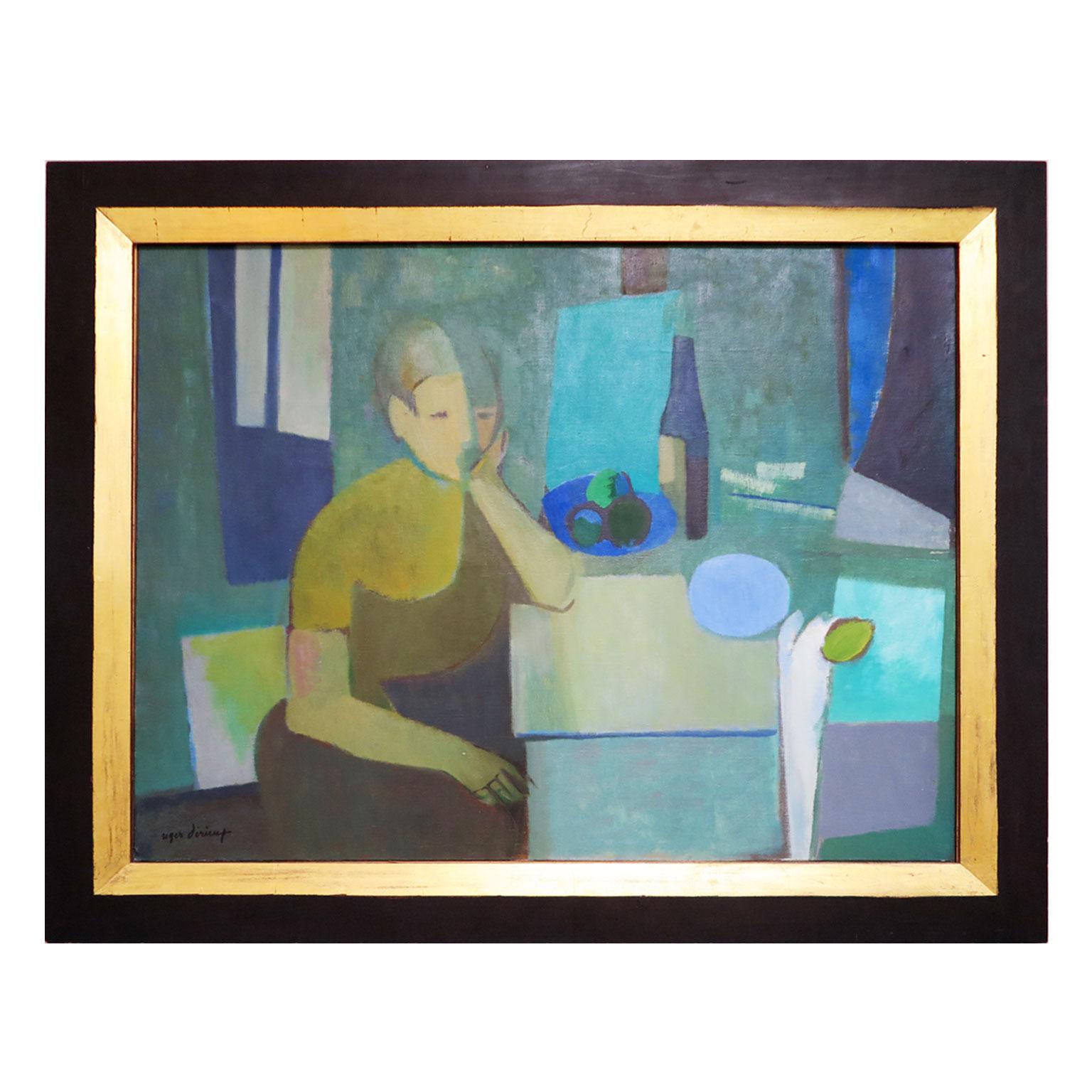 Woman in Interior, Acrylic on Canvas by Roger Derieux, Midcentury