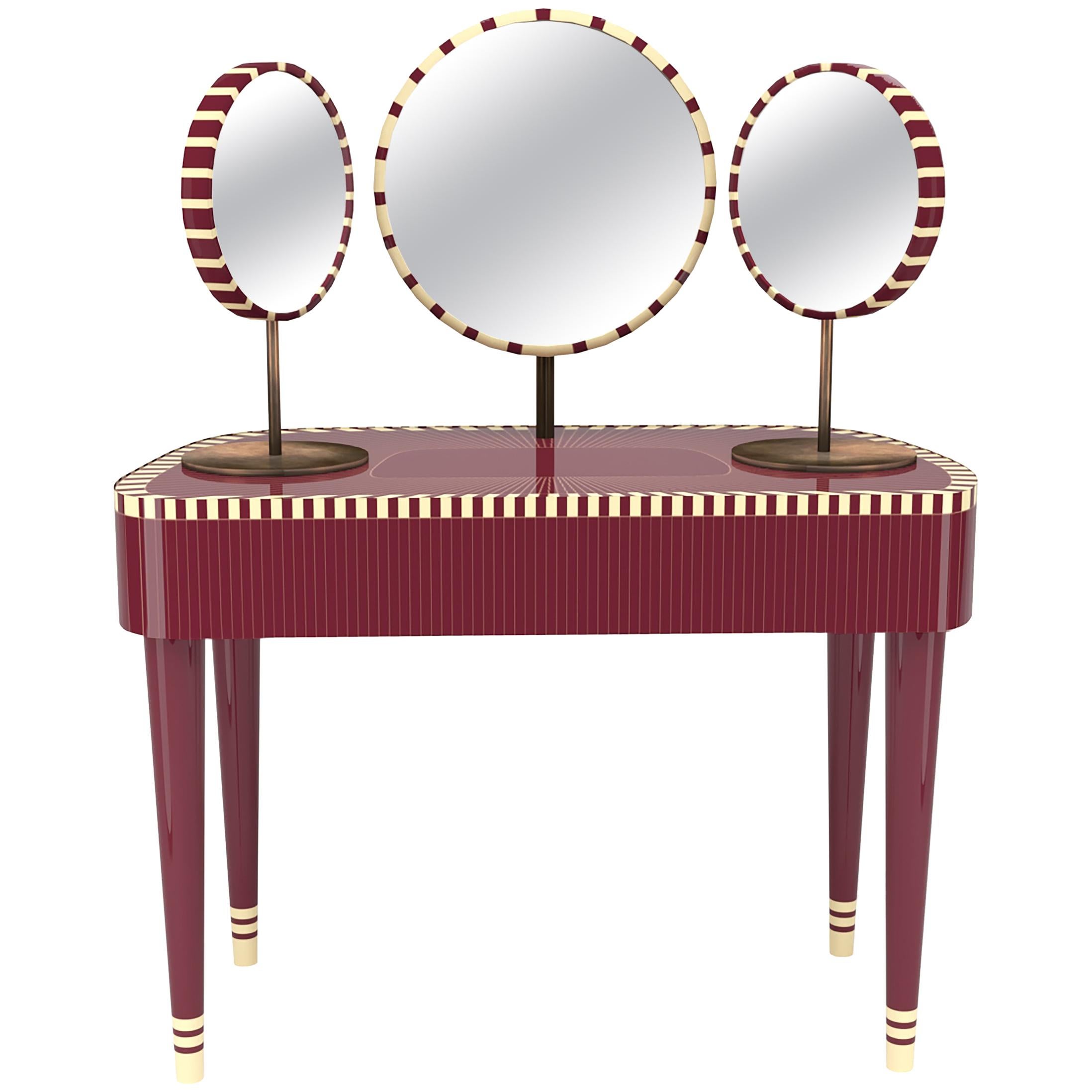 Woman in Paris Burgundy and White Vanity Table by Matteo Cibic
