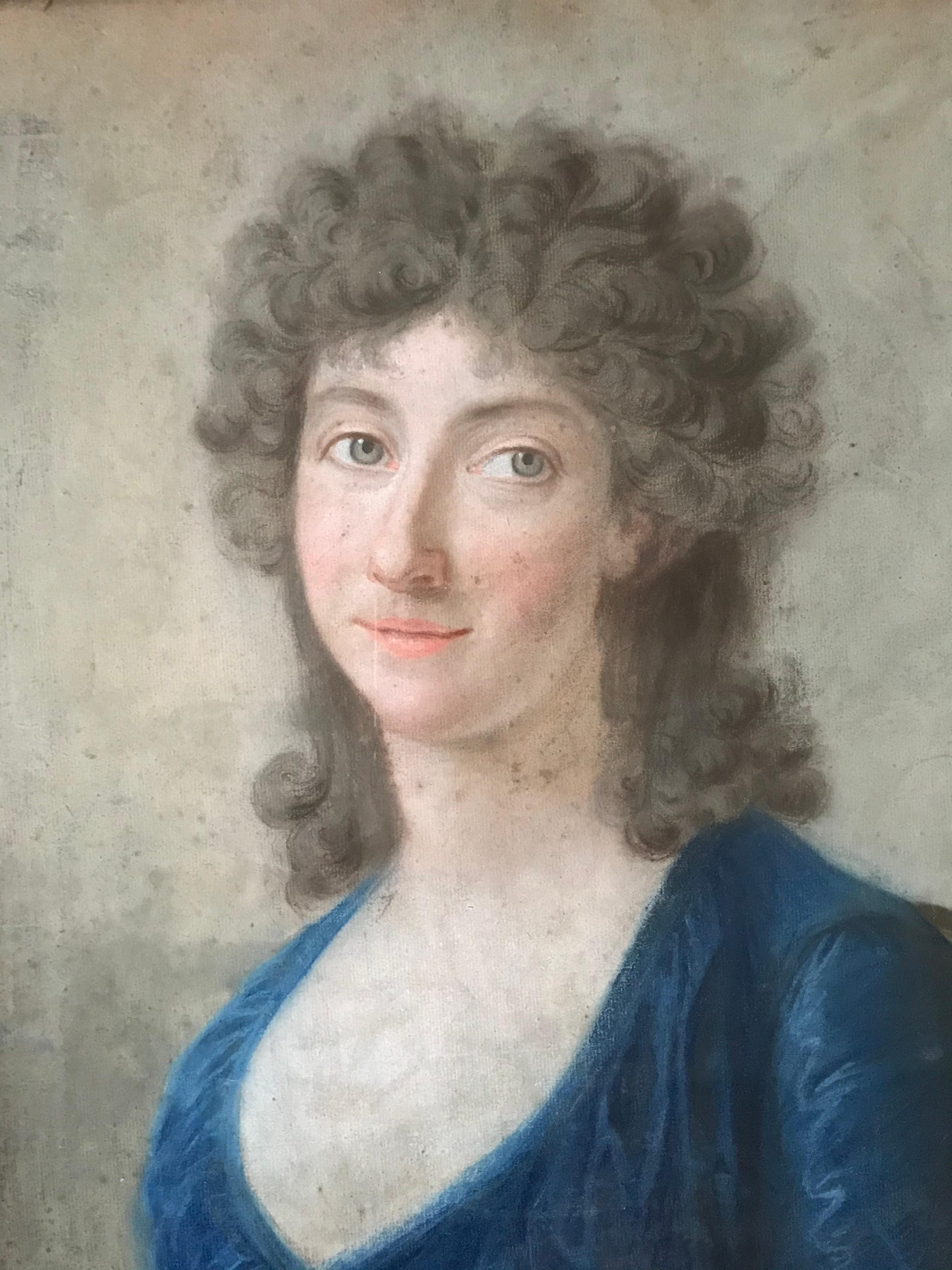 Louis XVI Woman in Pastel, 18th Century