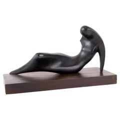 Vintage "Woman in Repose" Bronze Sculpture by Haim Azuz