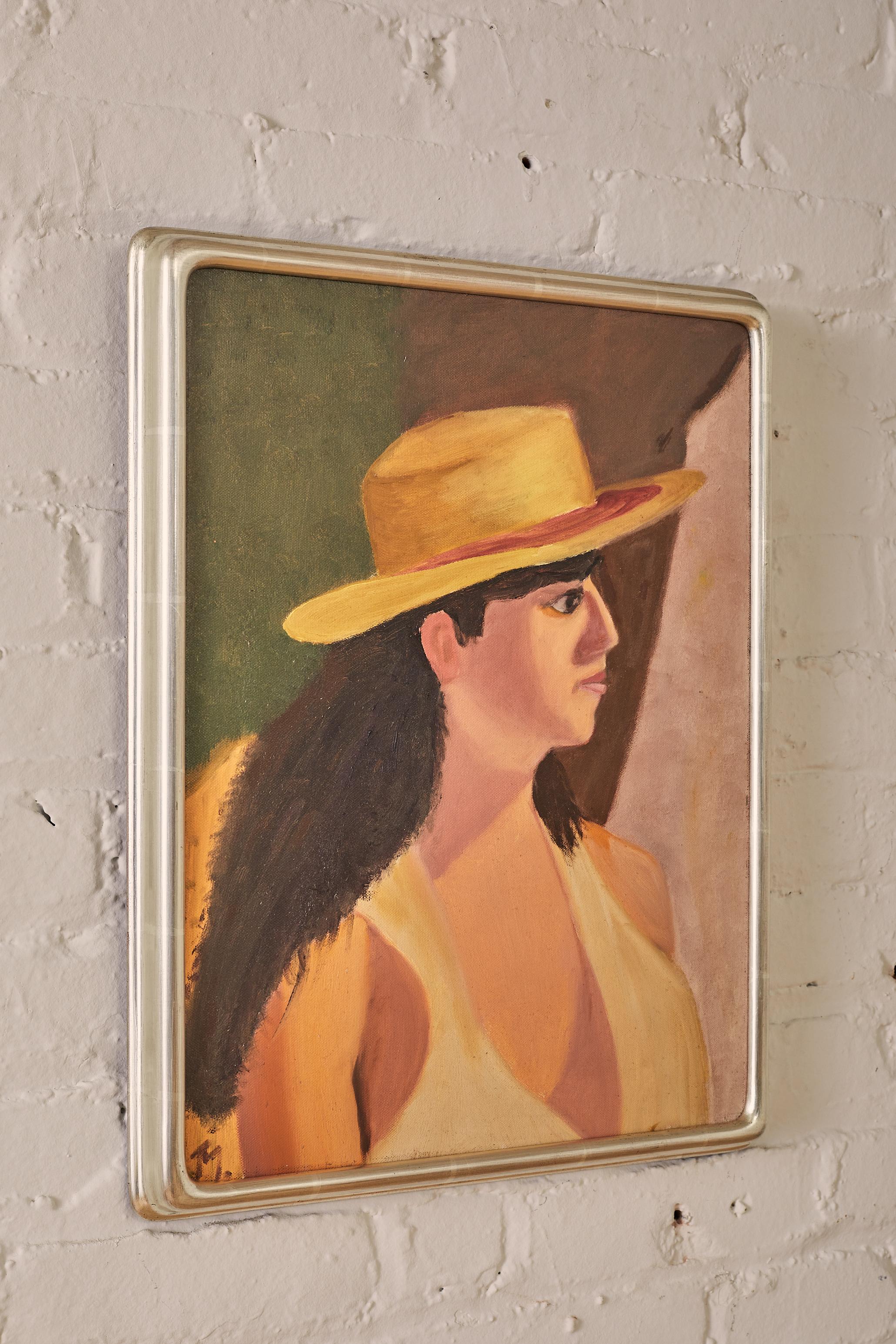 Mid-Century Modern Femme en été Portrait sur toile en vente