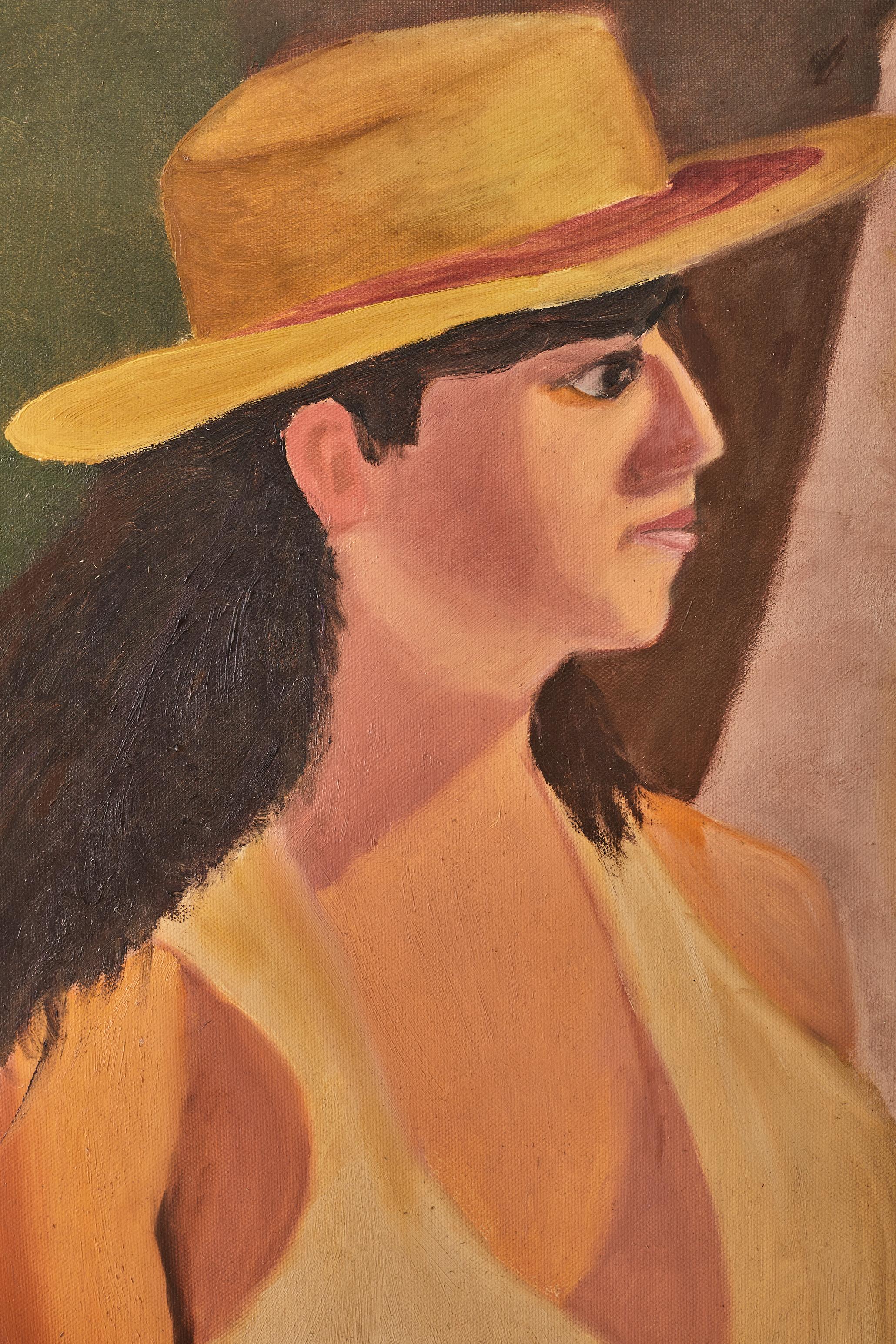 Woman in the Summer Portrait on Canvas In Good Condition For Sale In Long Island City, NY