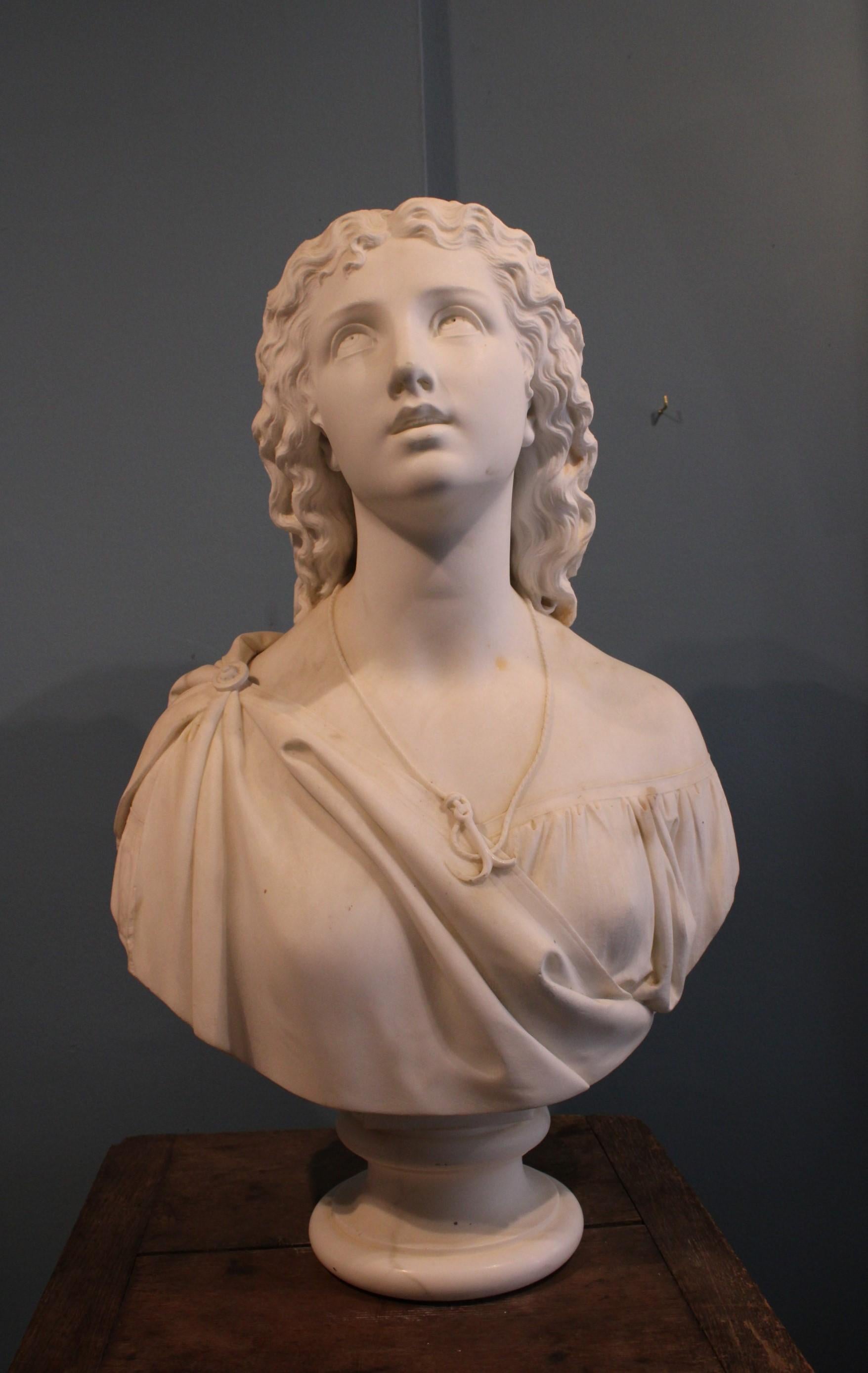 GIOSUE ARGENTI ( 1819 - 1901 )
Young woman with anchor pendant.
White marble, carved.
Signed.