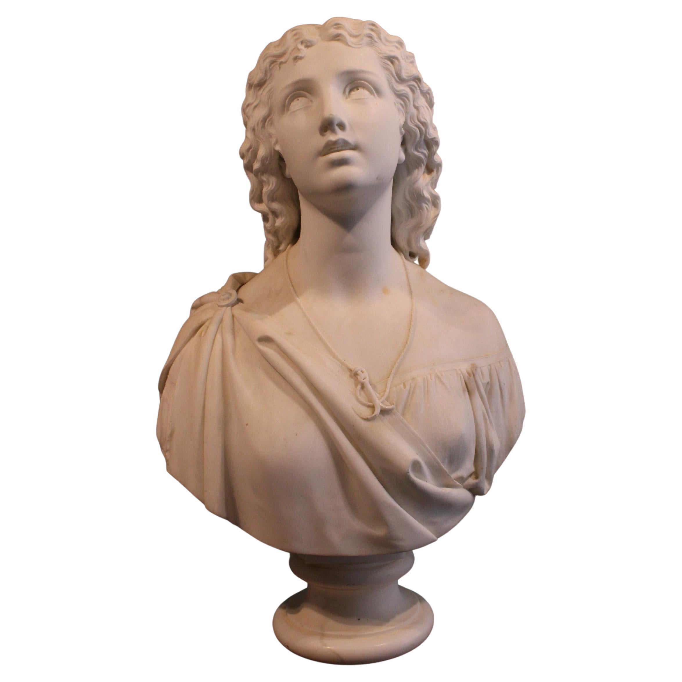 Woman Marble Bust by Giosue Argenti, 19th Century