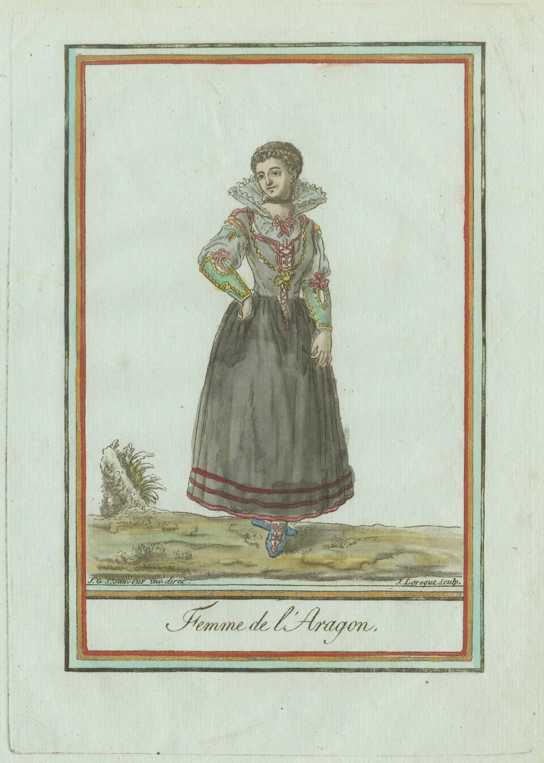 Frau von Aragon - Handkolorierter Kupferstich von Grasset de Saint-Sauveur, um 1797

Ein exquisiter handkolorierter Kupferstich aus dem späten 18. Jahrhundert mit dem Titel 