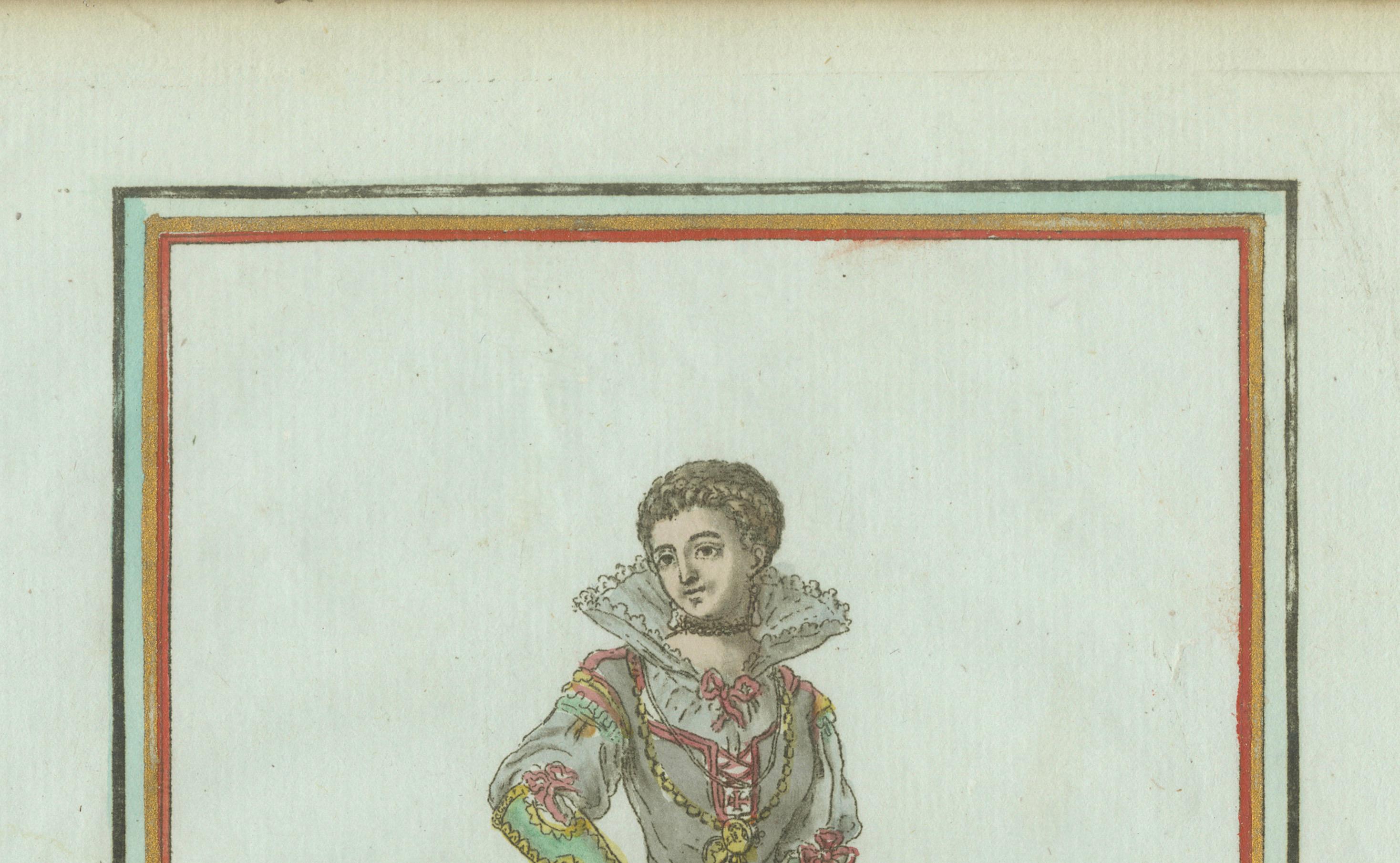 Frau von Aragon - Handkolorierter Kupferstich von Grasset de Saint-Sauveur, um 1797 (18. Jahrhundert) im Angebot