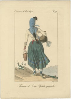 Woman of Aran, Spanish Pyrenees – Hand-Colored Engraving, c.1820