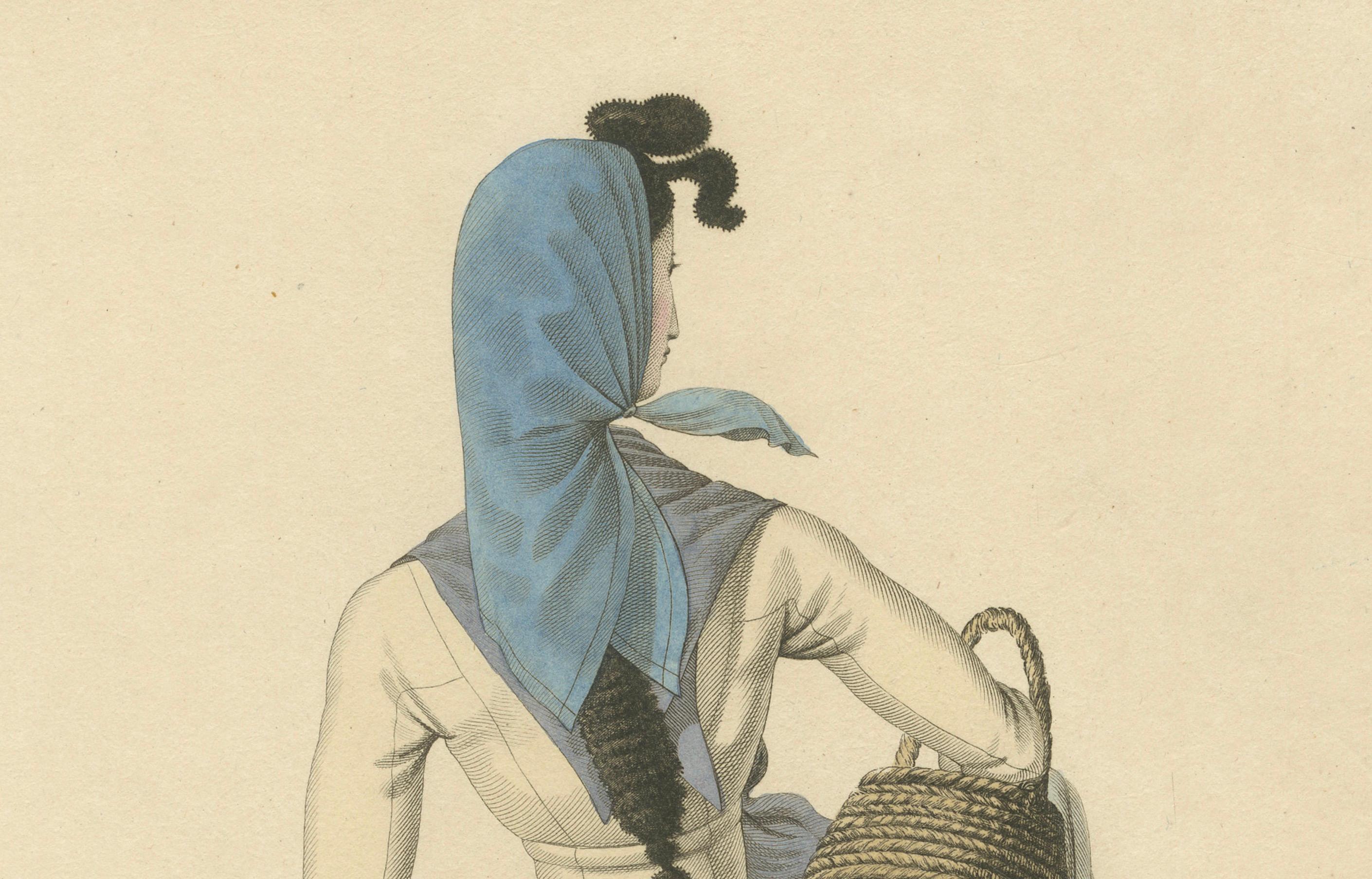 Frau von Aran, Spanische Pyrenäen - Handkolorierter Kupferstich, um 1820 (Frühes 19. Jahrhundert) im Angebot