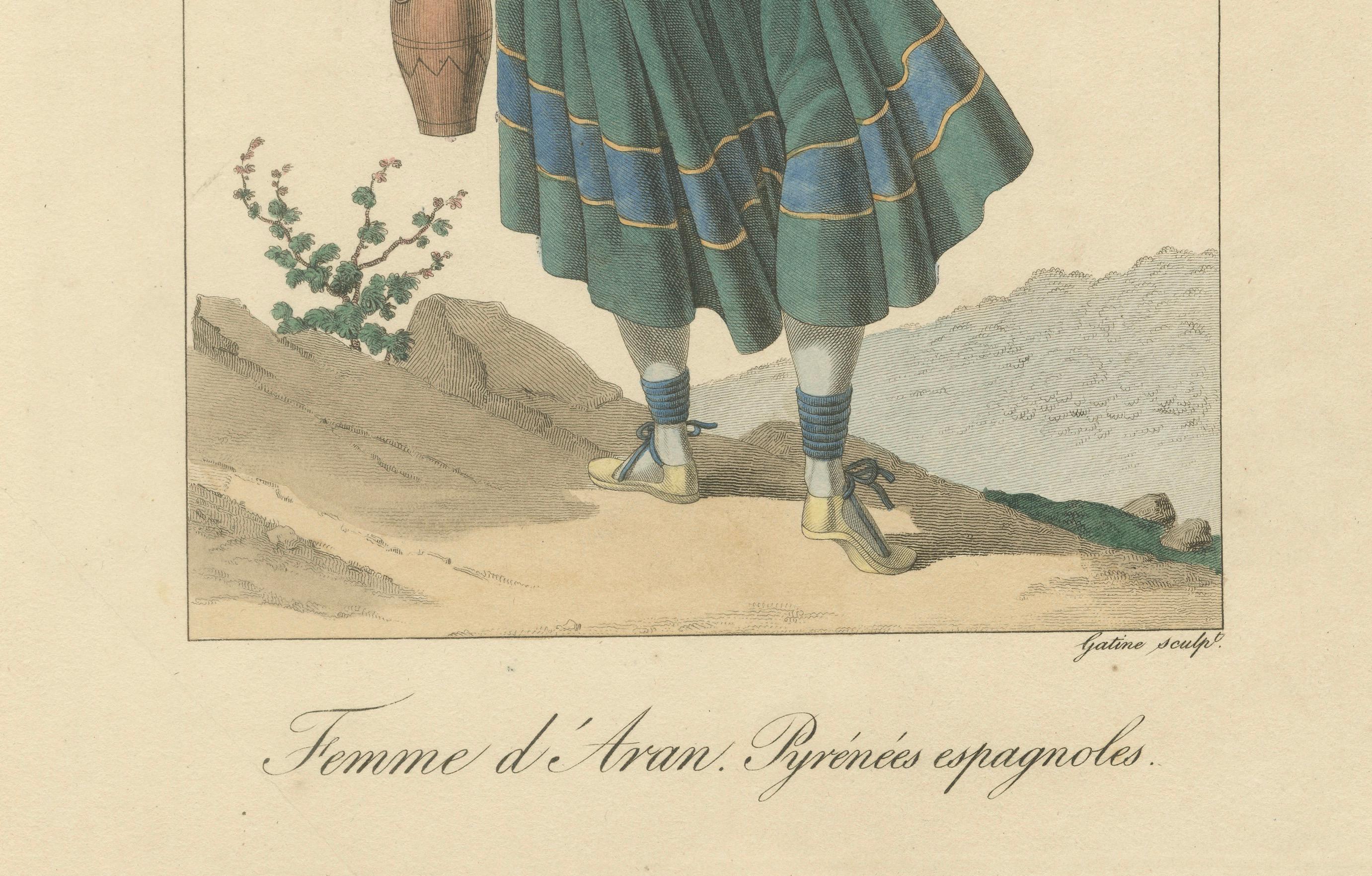 Frau von Aran, Spanische Pyrenäen - Handkolorierter Kupferstich, um 1820 im Angebot 1