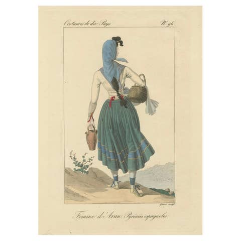 Woman of Aran, Spanish Pyrenees – Hand-Colored Engraving, c.1820