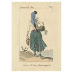 Antique Woman of Aran, Spanish Pyrenees – Hand-Colored Engraving, c.1820