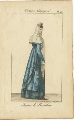 Woman of Barcelona – Hand-Colored Engraving from Costume Espagnol, Paris, c.1805