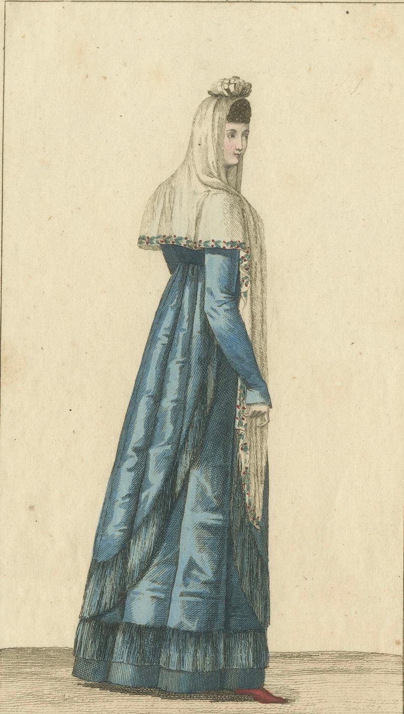 Woman of Barcelona – Hand-Colored Engraving from Costume Espagnol, Paris, c.1805