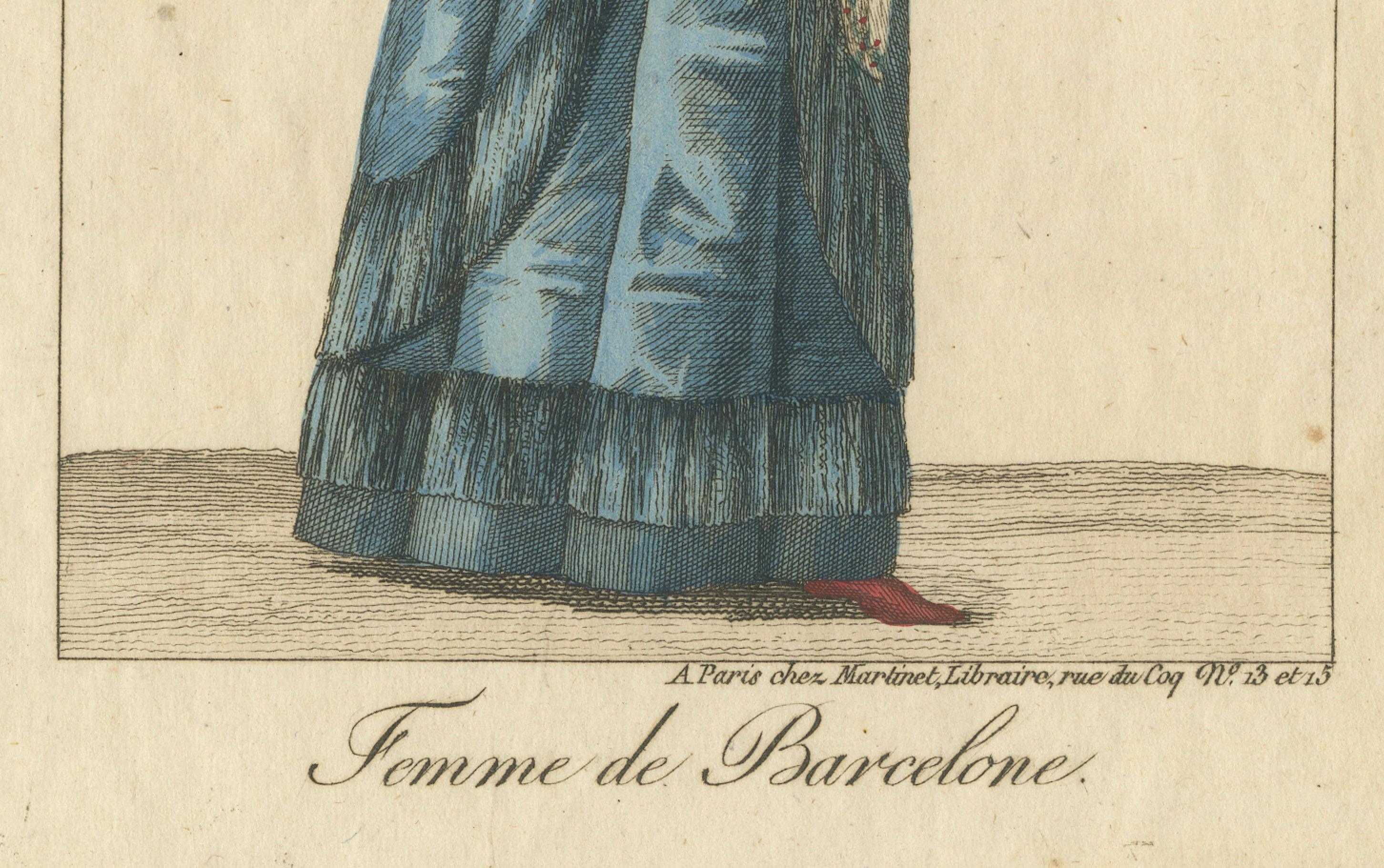 Woman of Barcelona – Hand-Colored Engraving from Costume Espagnol, Paris, c.1805